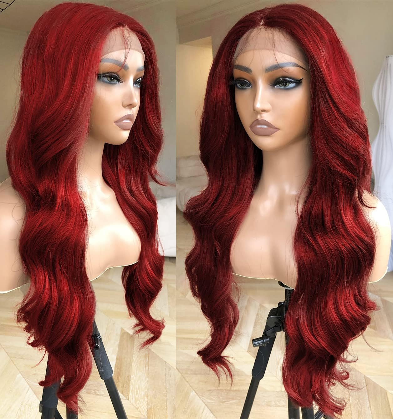 Blackswern Ginger Wig Ginger Orange Body Wave Lace Front Wig, Glueless Lace Wig, Pre-Plucked Pre-Layered Body Wave Wig with Curtain Bangs for Black Women, 24