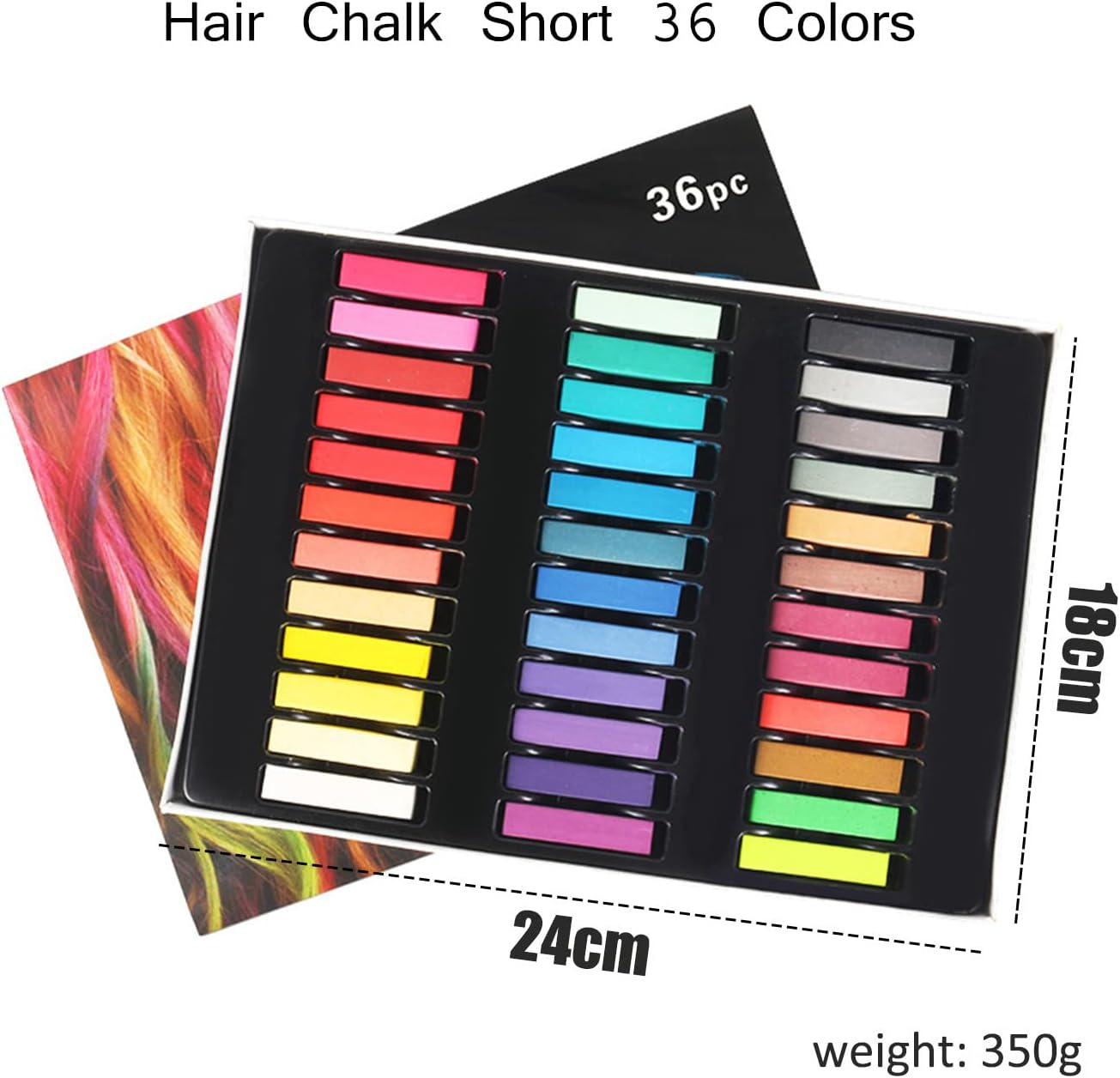 Joyeee Hair Chalk for Kids, Blue Hair Chalk, 36 Colors Deluxe Black Green Brown Gray Red Blonde Purple Pink Hair Chalk, Gifts Idea for Daughter, Friends and Sister, Toxin-Free image number 1