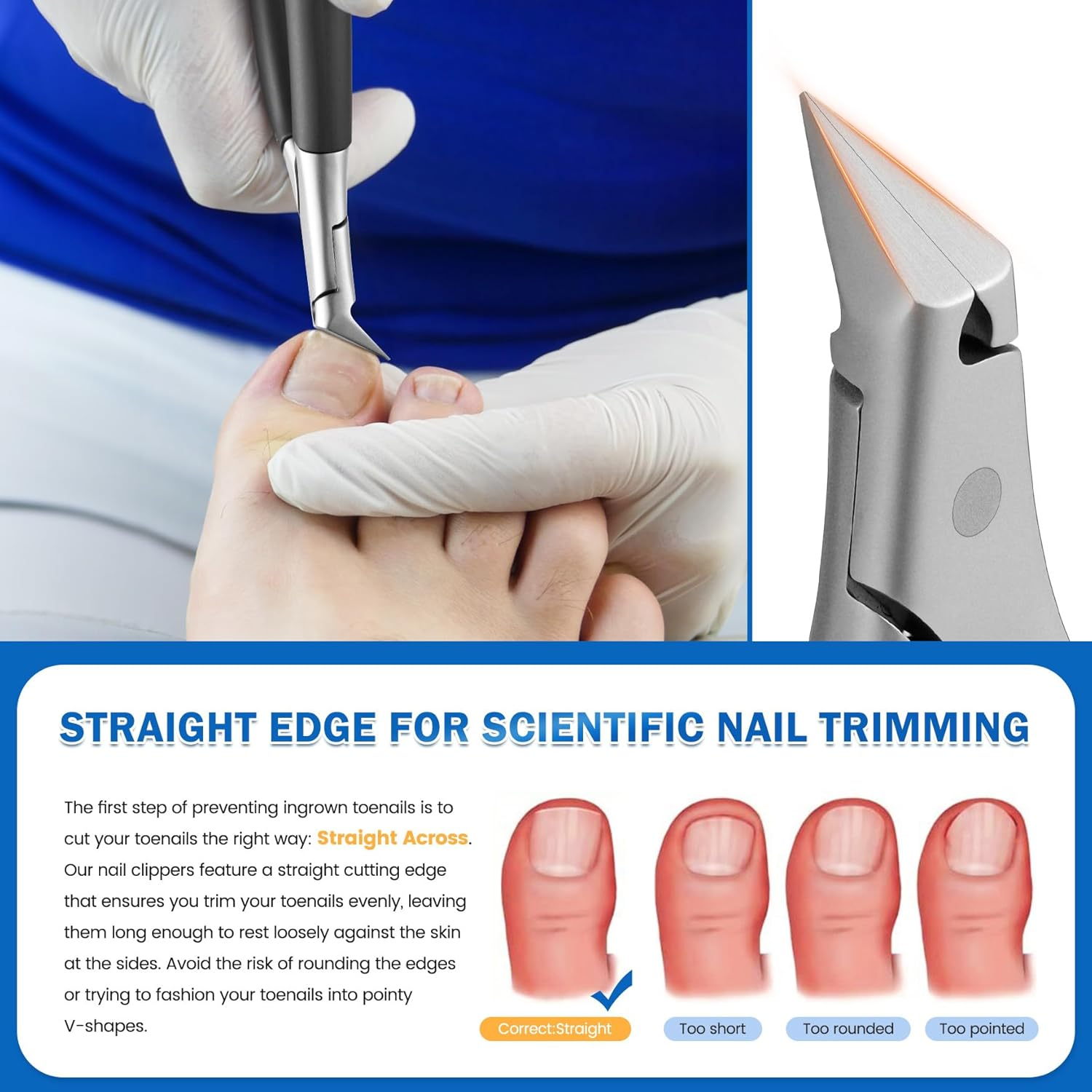 BEZOX Toenail Clippers for Ingrown Toenail Prevention, Straight Blade Podiatrist Nail Clippers for Thick Nails, Ergonomic Finger Nail Clippers for Adults, Seniors, Men and Women - Black