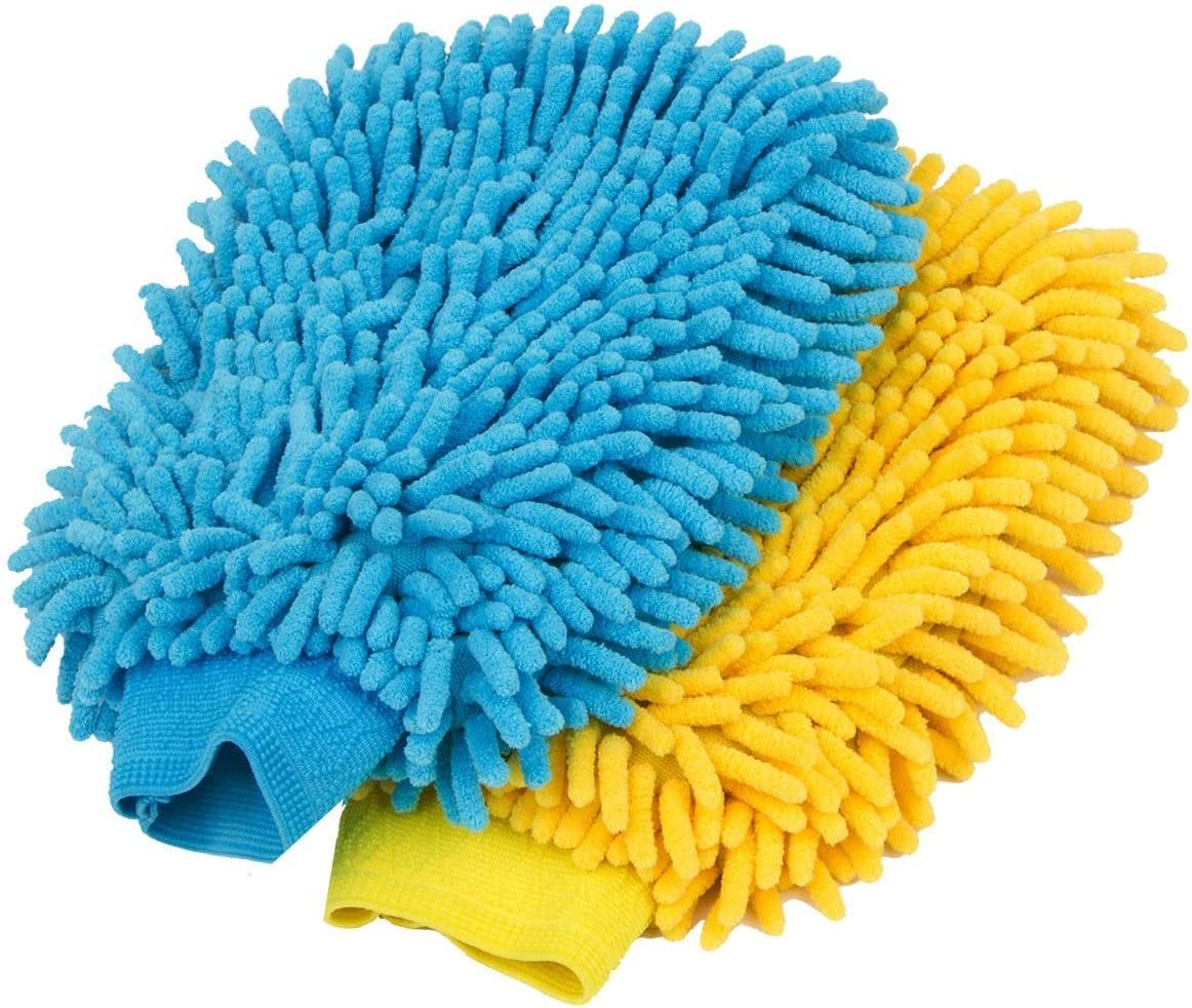 2 Pack Premium Car Wash Glove Microfibre | Scratch-Free Car Wash Mitt | Double Sided Glove for Car Cleaning Microfiber Car Wash Mitt, Blue & Yellow (Random Color) image number 3