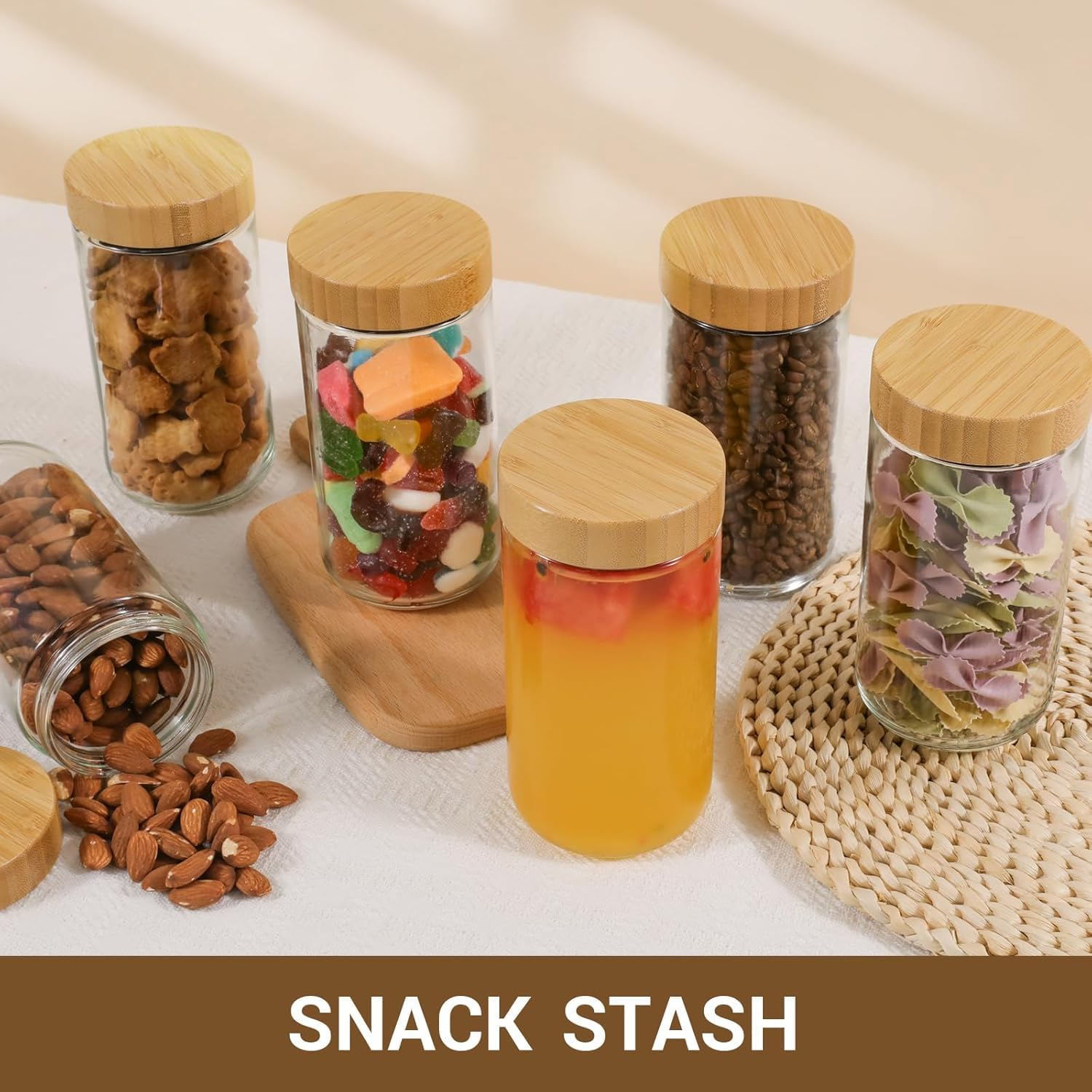 6 Pack Glass Jars with Airtight Lids, Overnight Oats Containers with Bamboo Lids, Wide Mouth Mason Salad Jars, Glass Food Storage Containers for Snacks Yogurt Sugar Flour Cookie Cereal (700Ml) image number 3