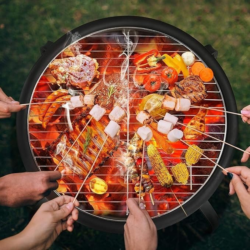 55CM Fire Pit Portable Folding Steel Fire Bowl, Carbon Barbecue Table, Cooking Tea around the Stove for outside Fireplace with Carrying Bag, BBQ Grill, Poker, for Patio Backyard Camping Bonfire image number 6