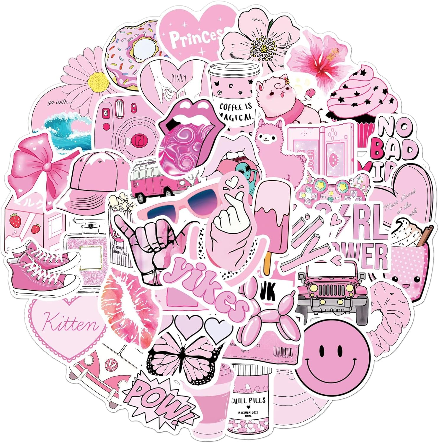 50PCS Pink Cute Girl Aesthetic Stickers Waterproof Ipad Stickers Skateboard Laptop Guitar Graffiti Luggage Car Sticker Waterproof Decal image number 1