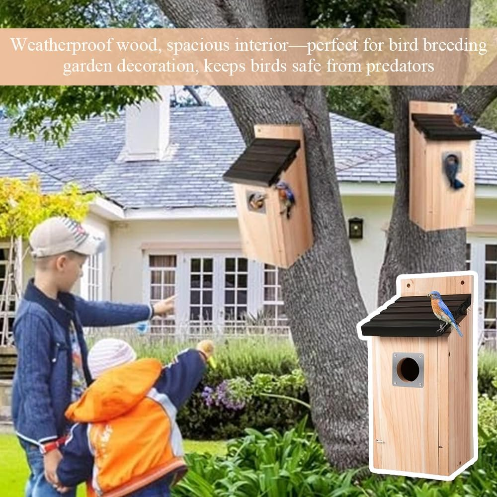 2 Pack Bird Houses, Hung Outdoors, Wooden Waterproof Birdhouse Hut Decoration, Suitable for Terrace, Tree, Garden, Courtyard, Balcony, Indoor(12.5X12.5X30Cm) image number 5