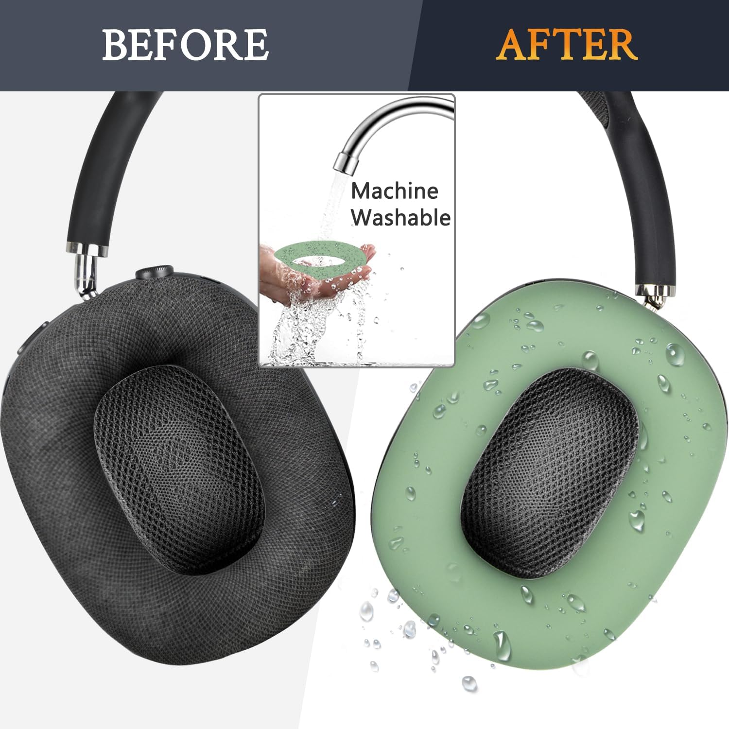 SOULWIT Protective Kit for Airpods Max, Headband Cover + TPU Case Protector + Silicone Ear Pads Cover, Sweatproof Accessory, Easily Washable, Anti-Scratch (Green) image number 2