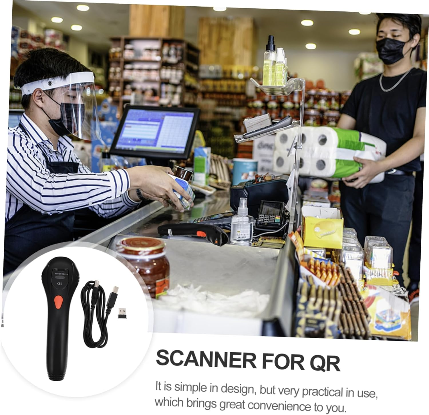 Wireless USB Barcode Scanner 2-In-1 Wired and 2.4G Wireless Qr Code Reader with Dc5.00V Power for Office and Retail Pos Systems