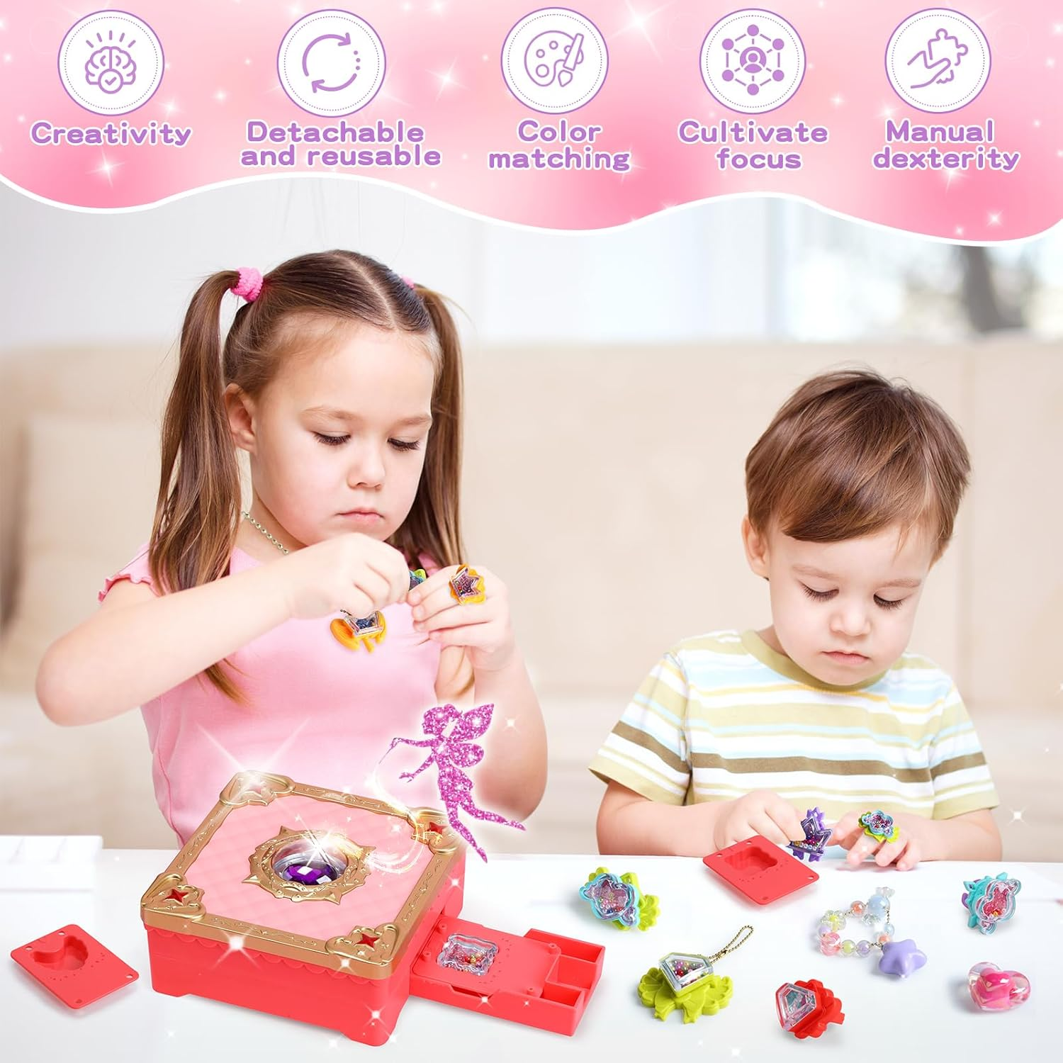 Bracelet Making Kit for Girls 146 Pcs,Girl Toys Magic Jewelry Making Kit with Beads,Pendants and Stickers to Make Bracelets,Necklaces,Rings, Girls Birthday Gifts DIY Kits for Kids Girls Toys Age 6+ image number 6