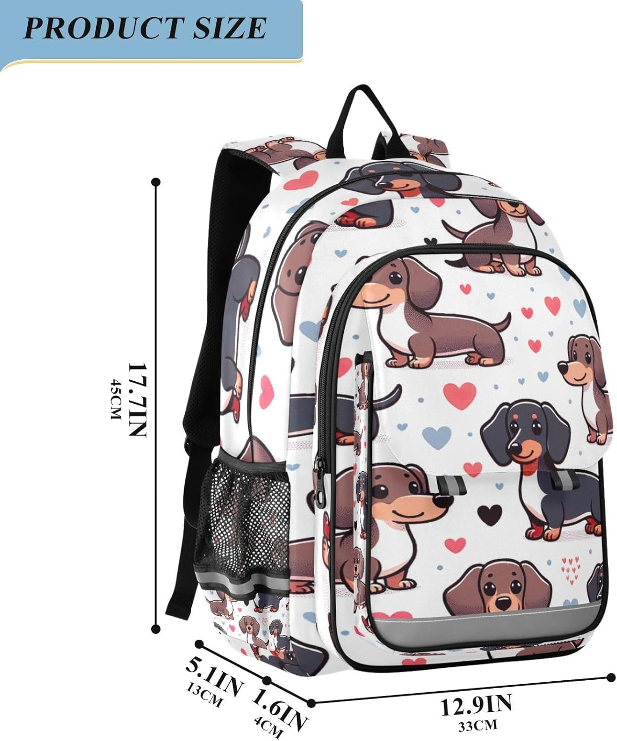 RPLIFE Cute Dachshund Dogs White Backpack for School Kids, Cute Backpacks for Kids, Girls School Backpack, Cute Dachshund Dogs White, One Size, Traditional Backpacks image number 6