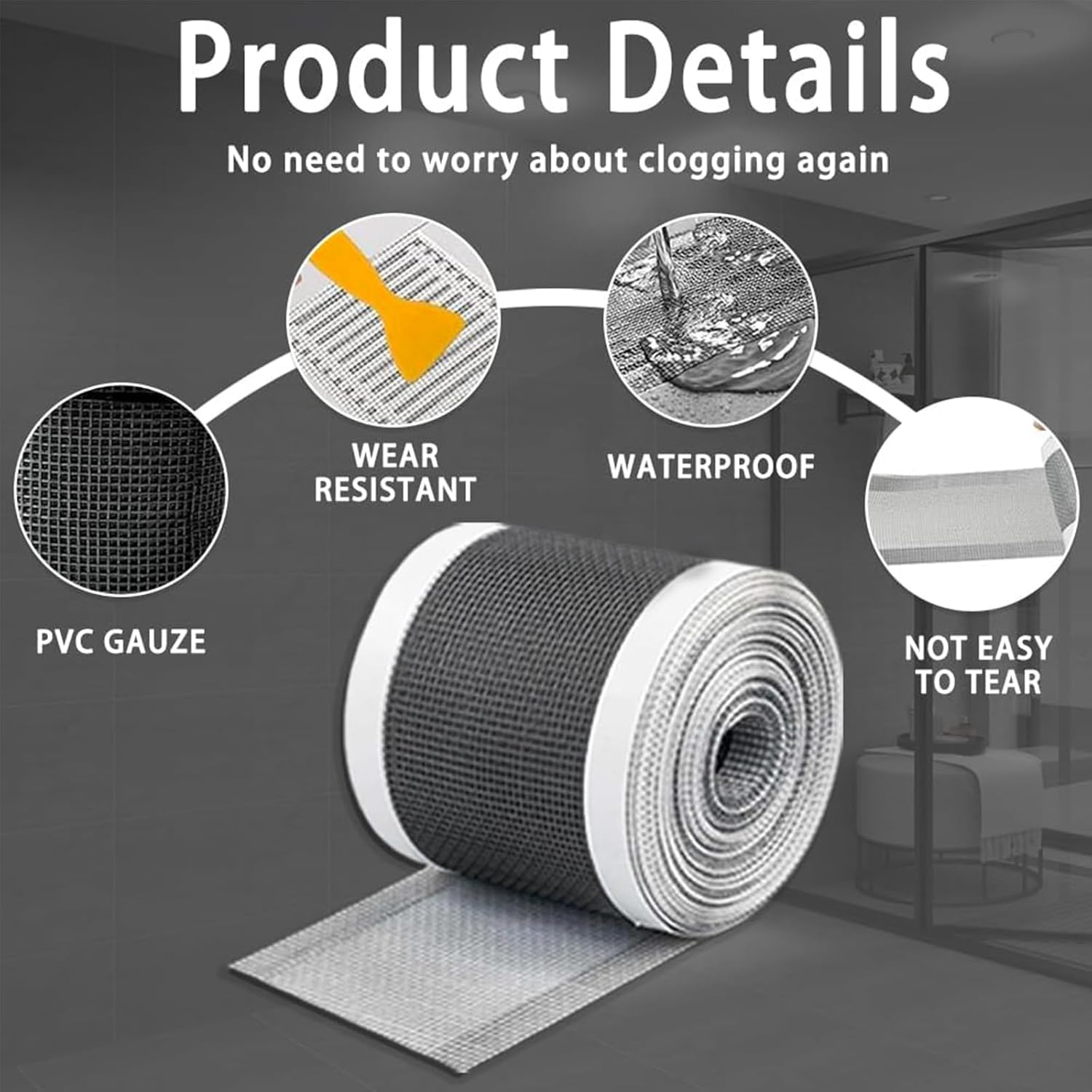 Nlvnmv 3 Pack Disposable Shower Drain Hair Catcher Stickers, Self-Adhesive Mesh Drain Covers with Cleaning Shovel for Bathroom, Kitchen, or Linear Floor Drains (10Cm X 10M/3.93In X 393.7In) image number 5