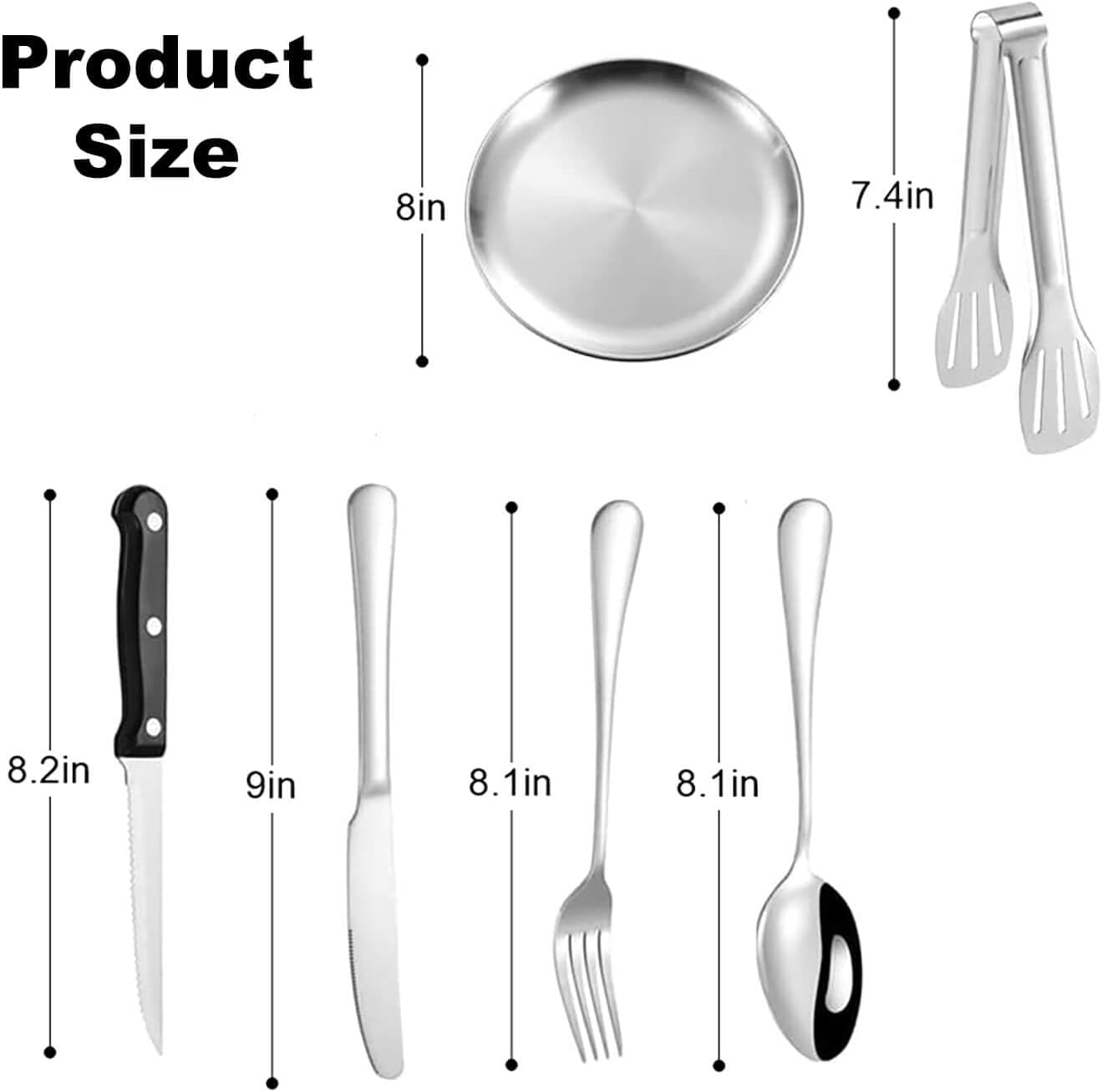 Camping Dish Fork Spoon Knife Set Camping Utensils Portable Stainless Steel Camping Utensils for Outdoor Travel, Set of 10 Suitable for Picnics, Campsite Kitchen BBQ and Hiking Trips (Silver) image number 1