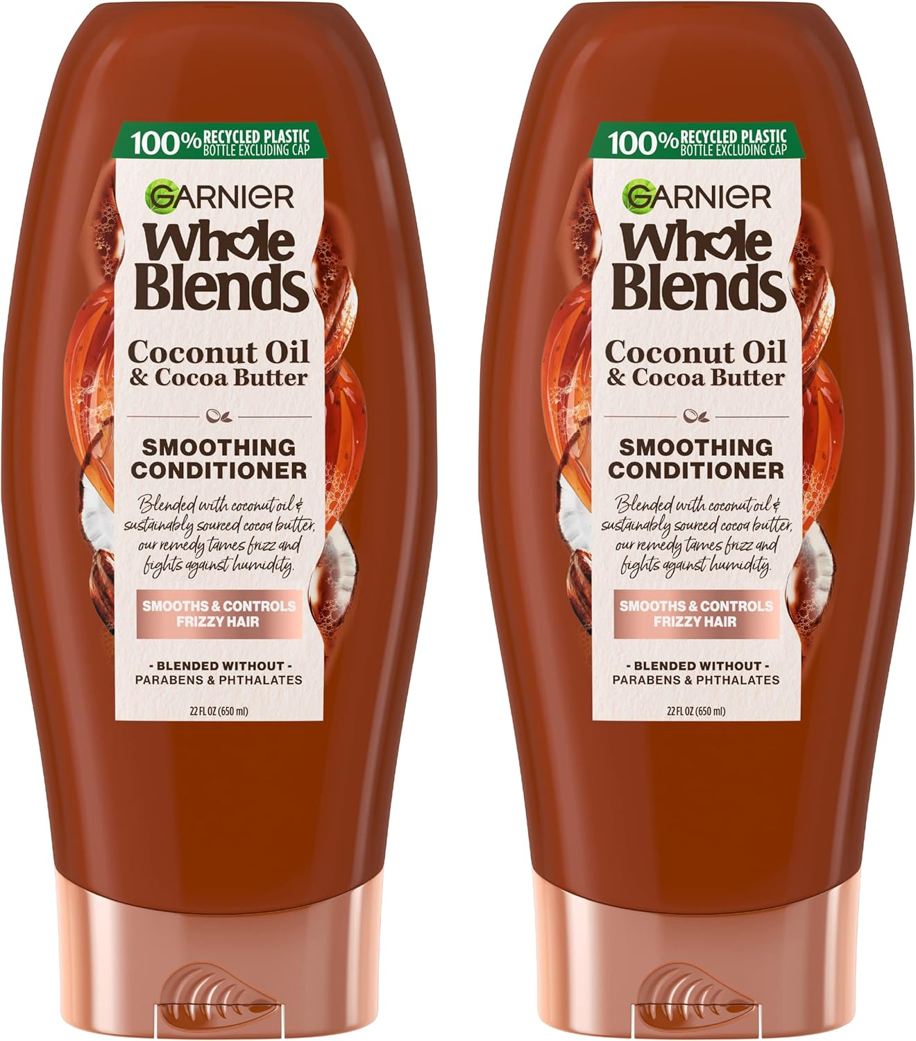 Garnier Whole Blends Coconut Oil & Cocoa Butter Smoothing Conditioner for Frizzy Hair, 22 Fl Oz, 2 Count (Packaging May Vary) image number 2