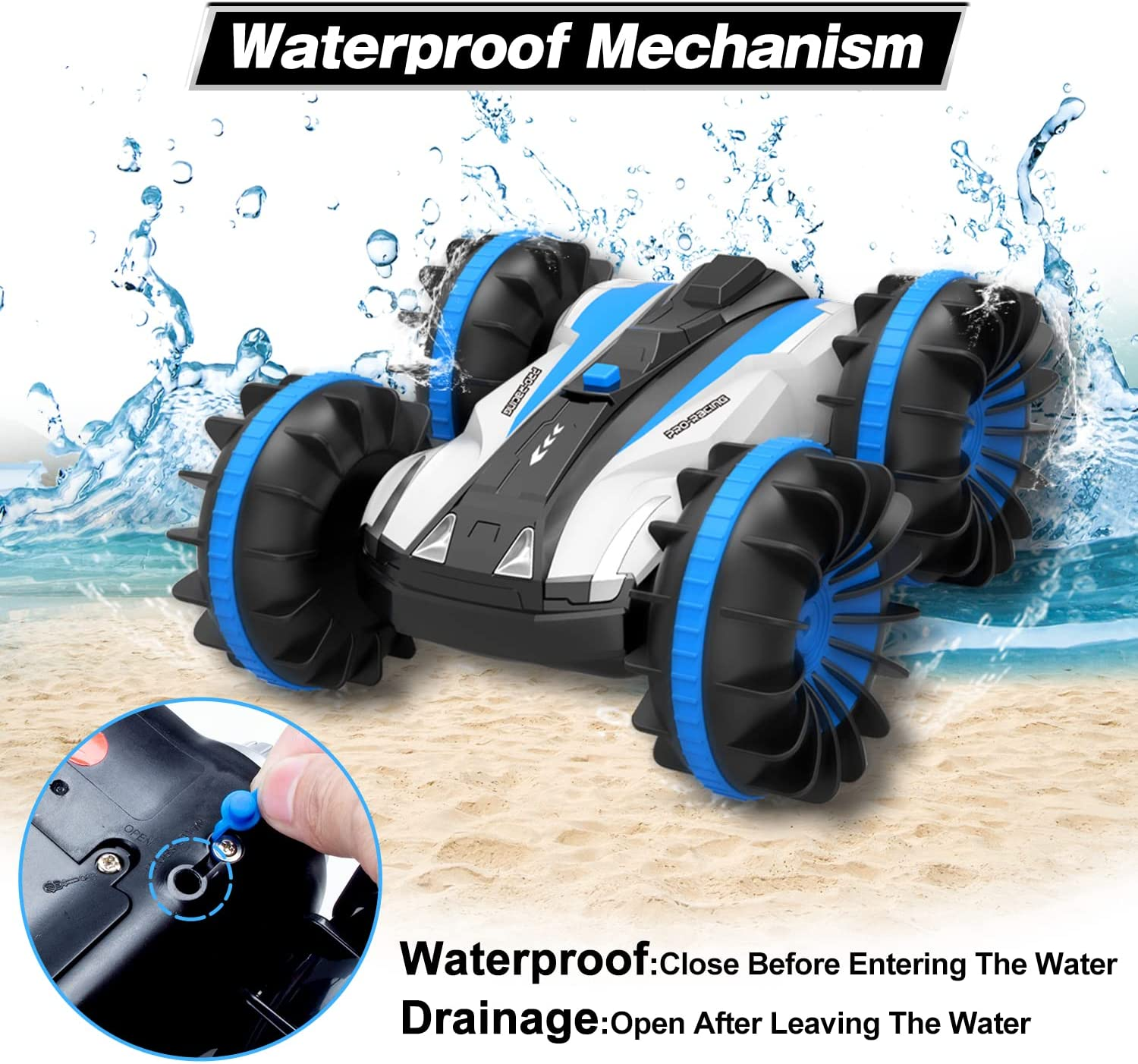 Pussan Car Toys for 5-12 Year Old Boys Amphibious Remote Control Car for Kids 2.4 Ghz RC Stunt Car for Boys Girls 4WD off Road Monster Truck Christmas Birthday Gifts Remote Control Boat Beach Toy image number 2