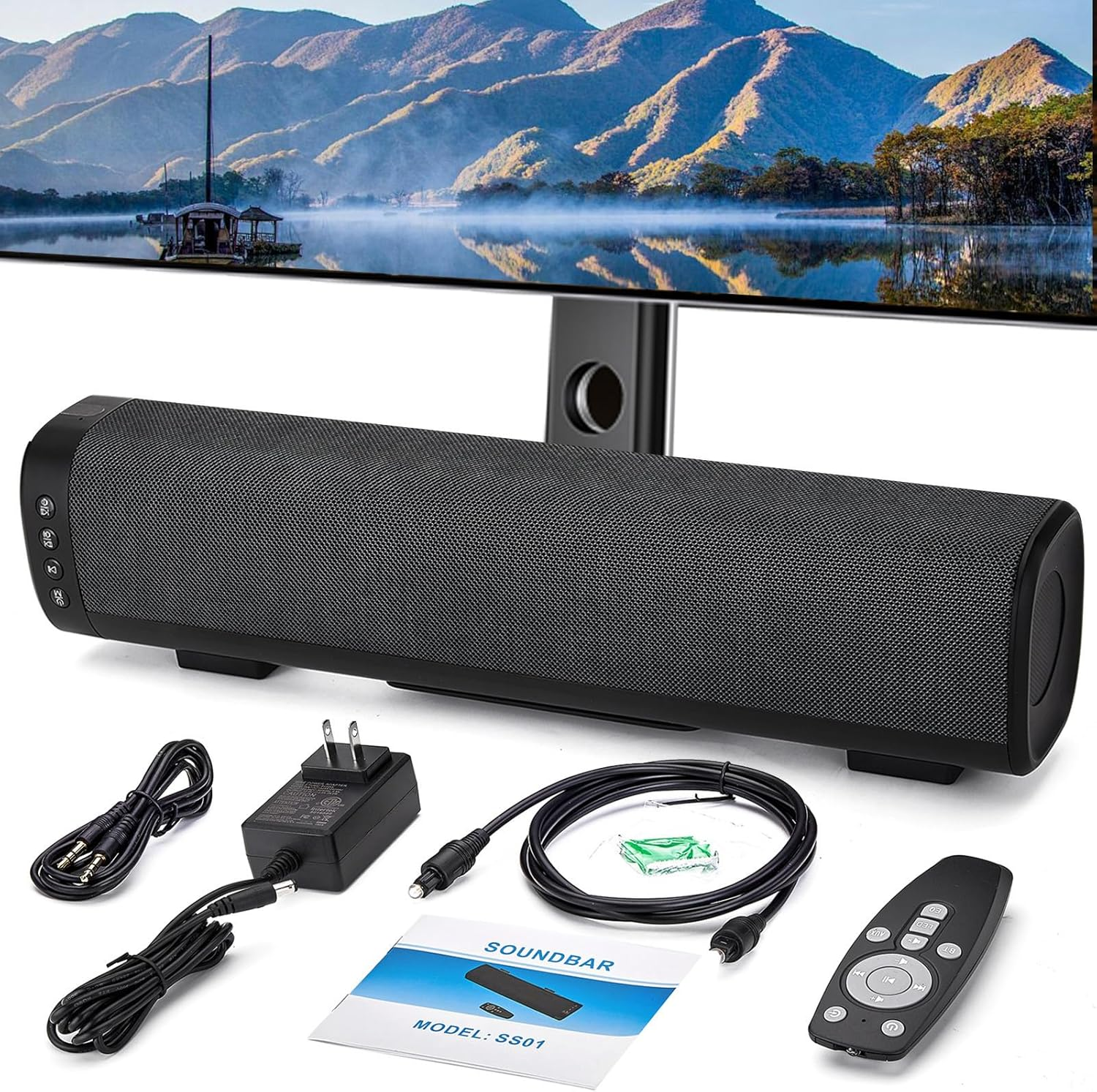 Sakaguro Sound Bar for TV 16-Inch, Cinematic Bluetooth Speakers with Remote Control, Wall Mountable, Black image number 3