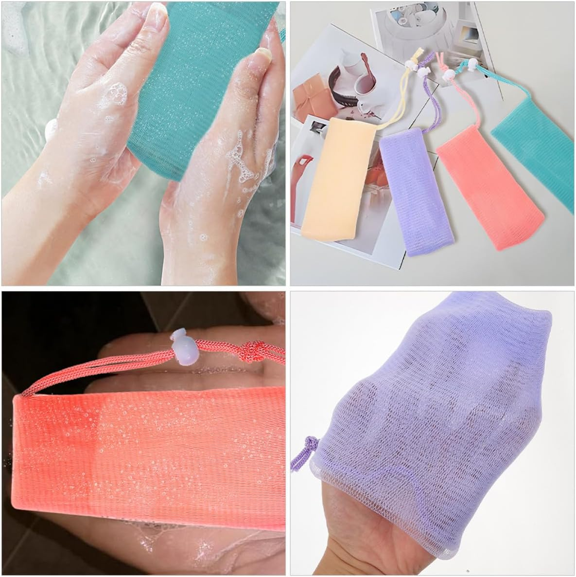 CONGARTENO 4Pcs Soap Foaming Mesh Bags for Bathroom Home Accessory Thickened Soap Saver Pouches for Face Washing and Bathing Portable Lightweight Shampoo Bar Storage