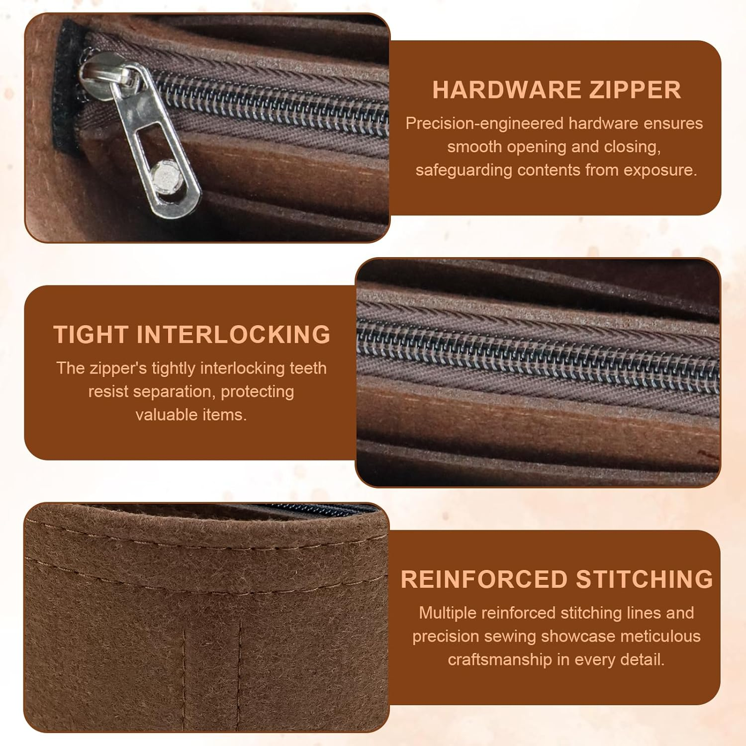 Bag Organiser, Handbag Organiser, Inner Pocket for Handbags, Bag Organiser, Bag Organiser, Handbag with 8 Compartments, Felt Storage for Women, 14 Cm X 12 Cm, Dark Brown image number 4