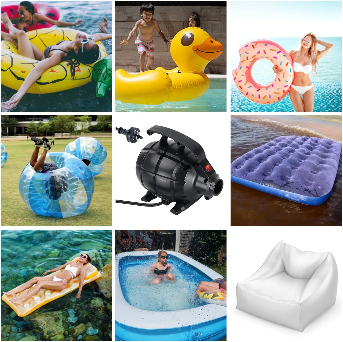 NOAEOU Electric Air Pump for Inflatables, AC (220V-240V), 600W, 20L/Min, Black, 5 Detachable Nozzles, Inflator/Deflator for Air Mattress, Swimming Rings, Airbeds, Rafts, Inflatable Sofas