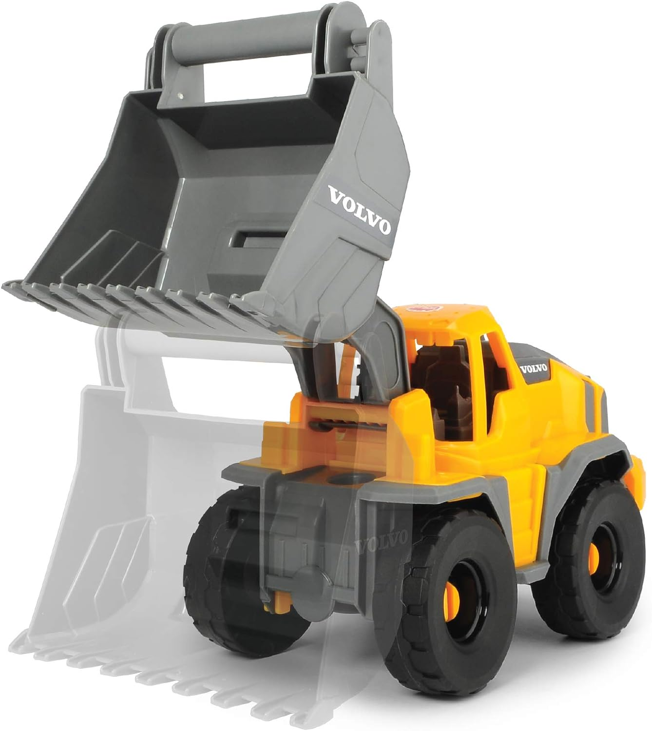 Dickie Toys 203724002 Volvo Freewheel Wheel Loader Toy Excavator Construction Vehicle Movable Shovel and Tilting Open Cabin Length 26 Cm Yellow/Grey