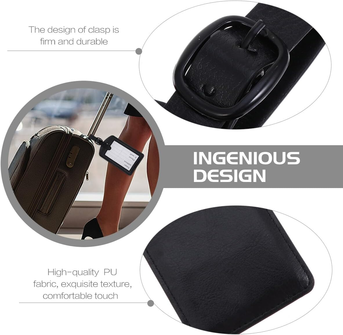 JEWEDECO 5Pcs Leather Pu Luggage Tags Boarding Pass Style Black Suitcase Id Labels Travel Accessories for Suitcases and Bags image number 5