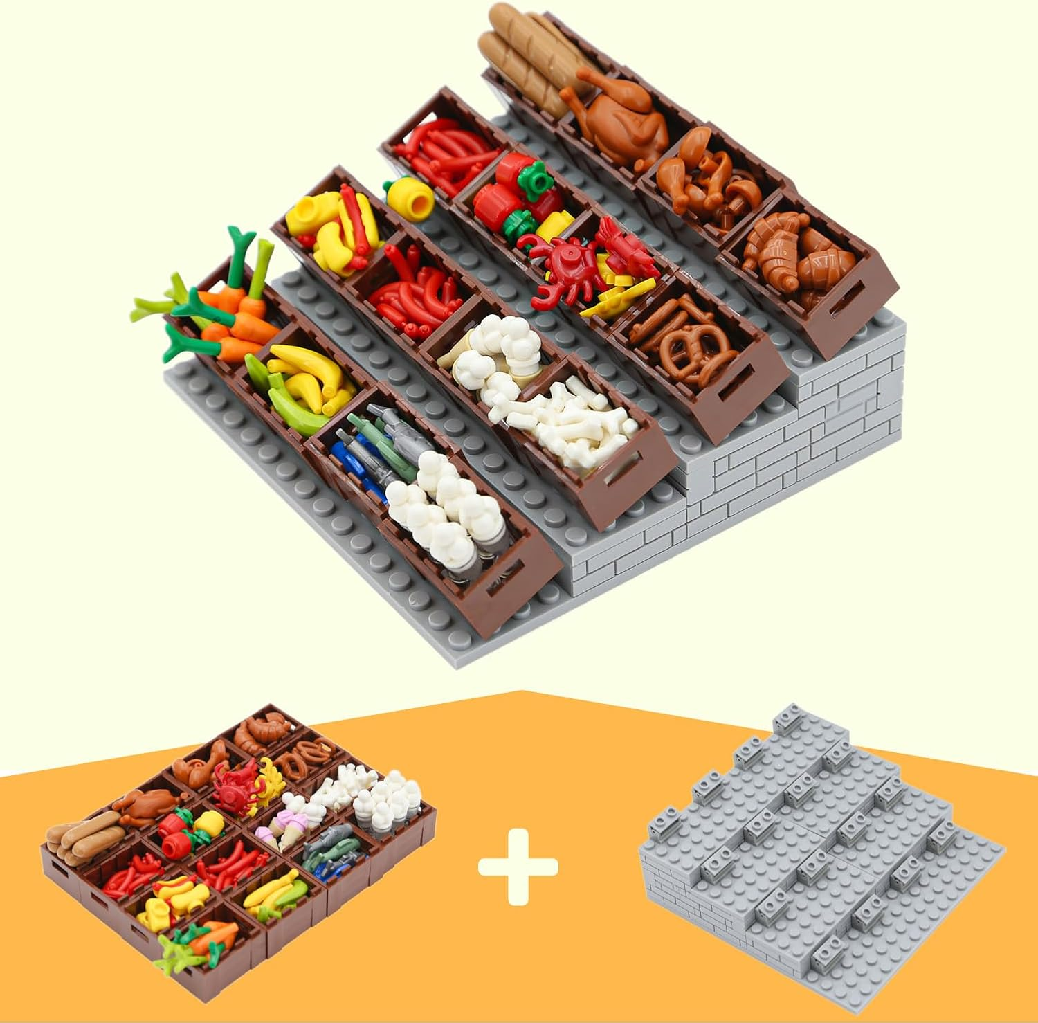 190Pcs City-Supermarket-Kitchen Bricks Compatible with Major Brands Fruits-Apple Ice-Cream-Sundae-Capcake-Sweet Cones Turkey-Chicken-Hotdog-Shopping-Trolley Diy-Picnic-Toys for Kids image number 4