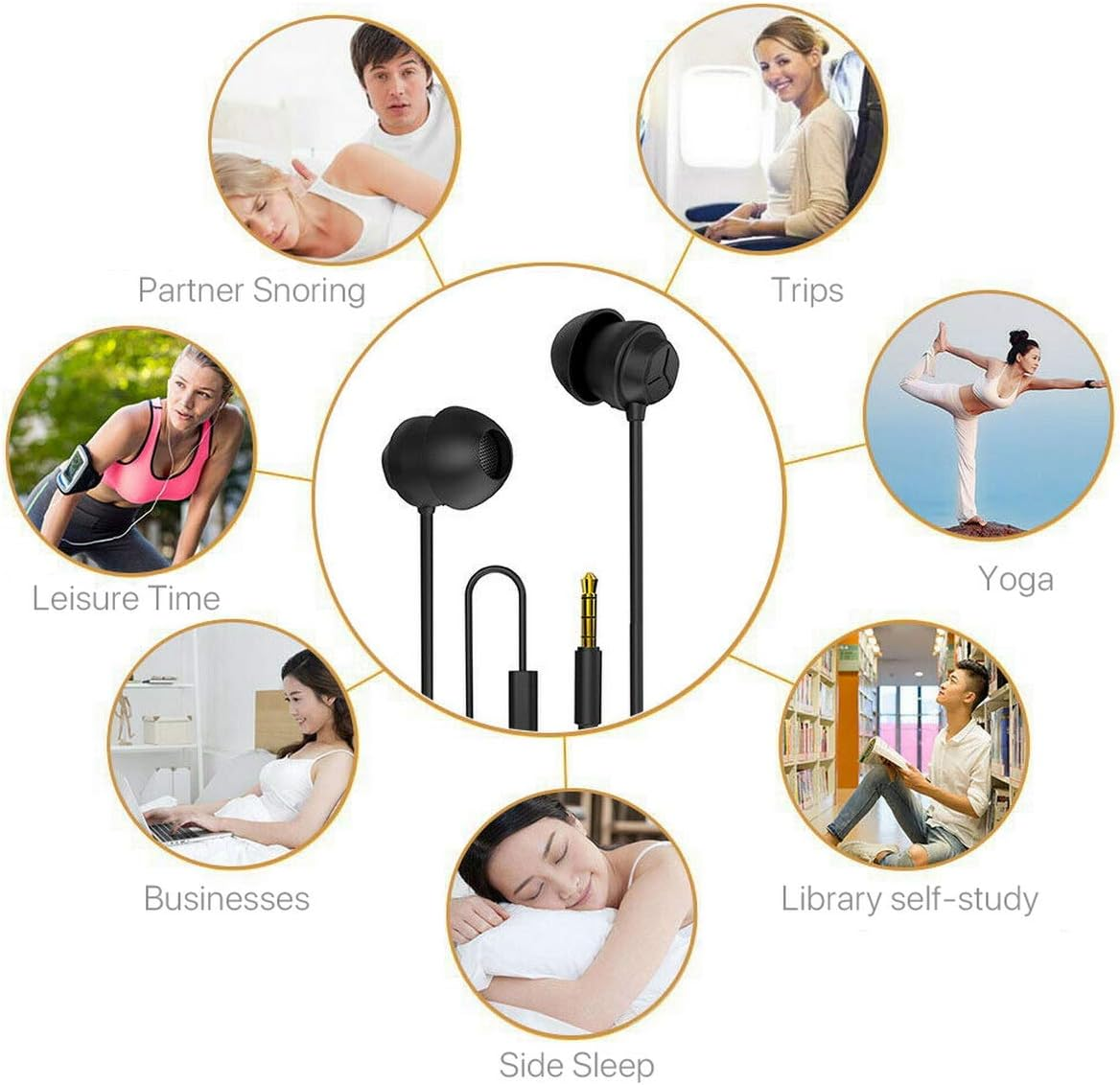Sleep Earphone Anti-Noise In-Ear Ultra-Soft Headphones Earbuds Headset Phones for Sleeping Travel Relaxation (Black) image number 3