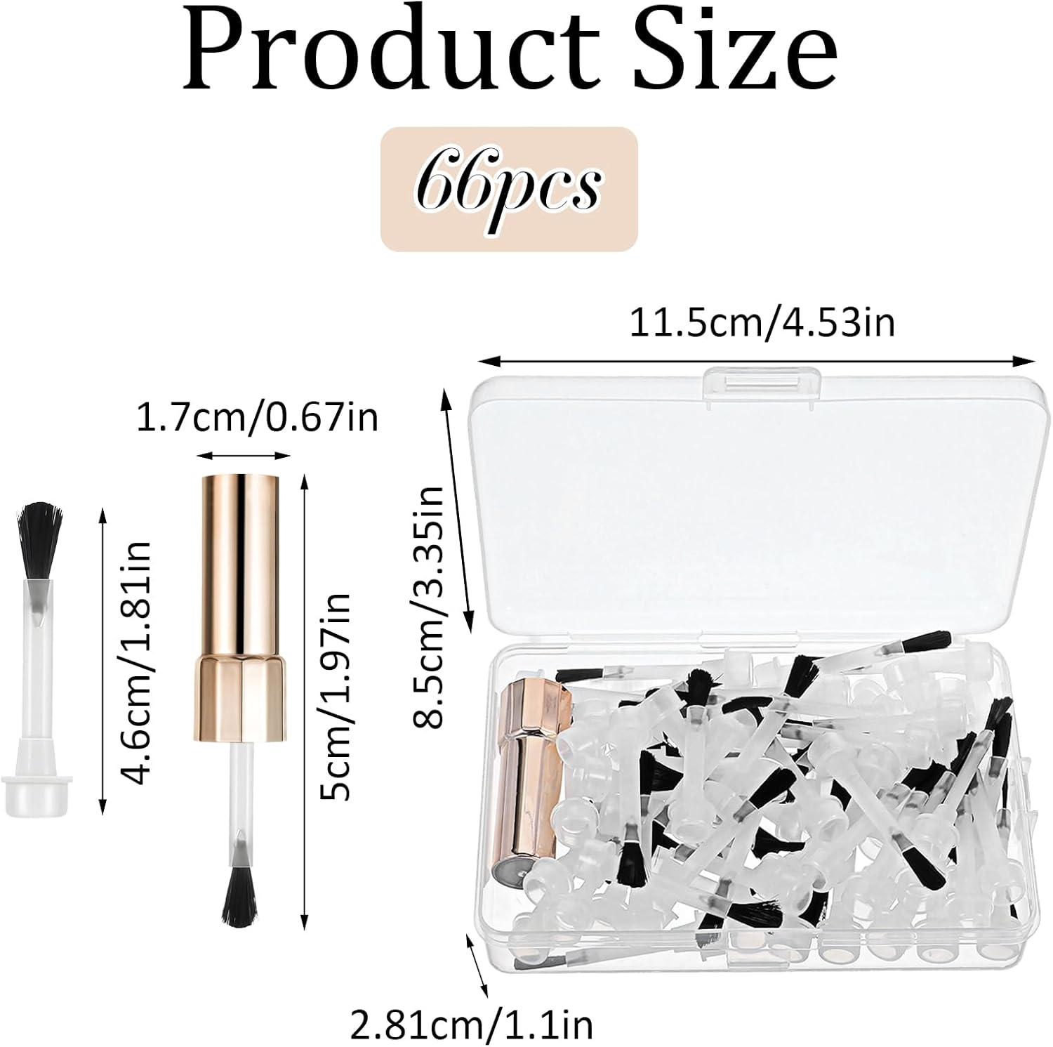 Ouligay 66 Pcs Replacement Nail Polish Brush Kit,Disposable Gel Brush with Handle,Dip Powder Liquid Replacement Nail Art Brush with Box for Women image number 3