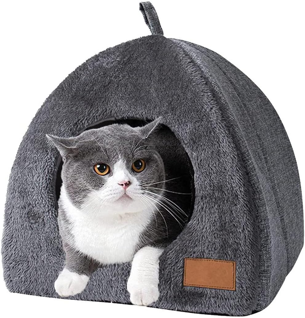 2 in 1 Foldable Cat Bed, Cat House for Indoor Kitten and Small Dog, Self-Warming Indoor Cats Cave with Removable Cushioned Pillow, Triangle Cat Cave Bed image number 6