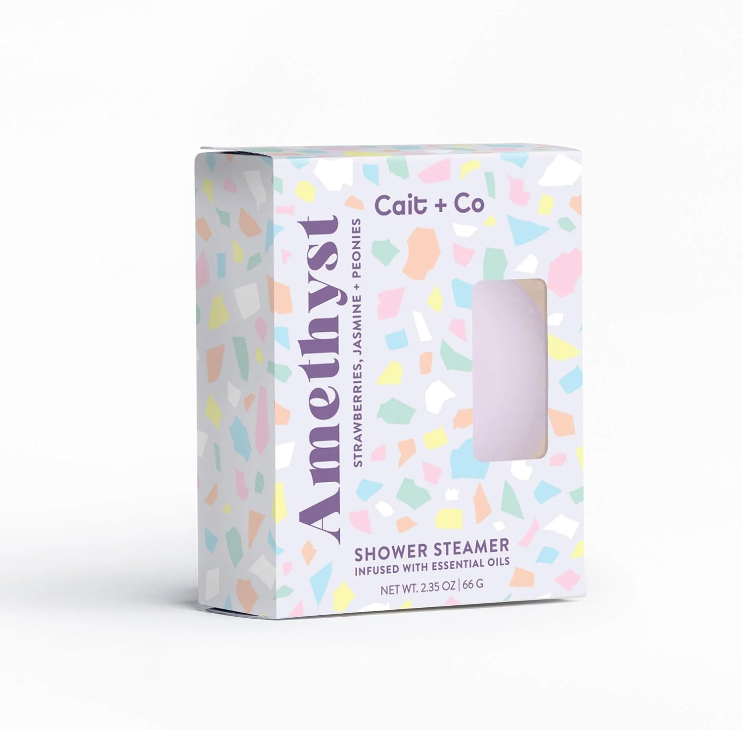 Cait + Co Aromatherapy Essential Oil Infused Shower Steamer with Mesh Bag, Strawberry and Jasmine Scent, Amethyst - Pack of 2 image number 4