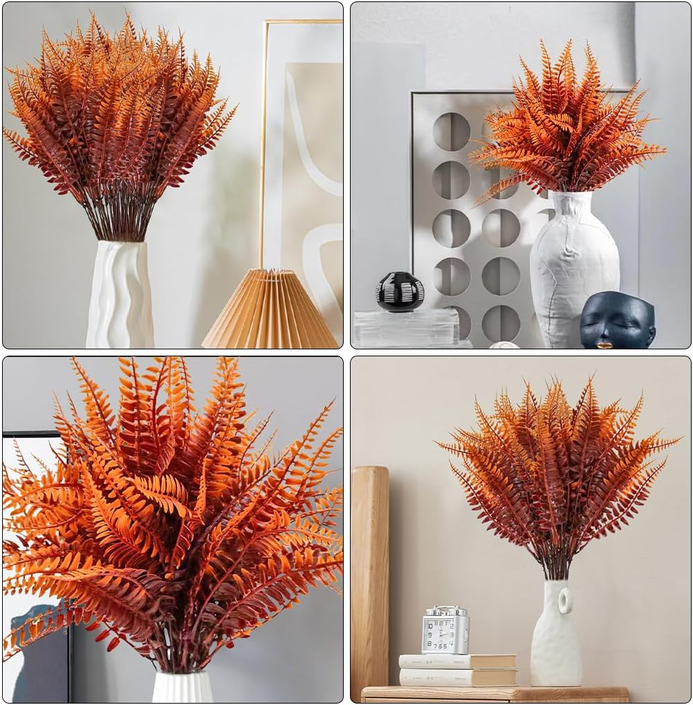 Kyeeadiy Artificial Plants, 12 Bunches Fake Fern Outdoors Bushes Faux Plants Shrubs Greenery UV Resistant Outdoor Plants Artificial for Porch Greenery Decor (Brown)