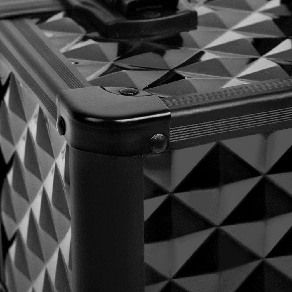 Portable Beauty Makeup Cosmetic Case Organiser Carry Bag Box Diamond W/Strap (Diamond Black) image number 2