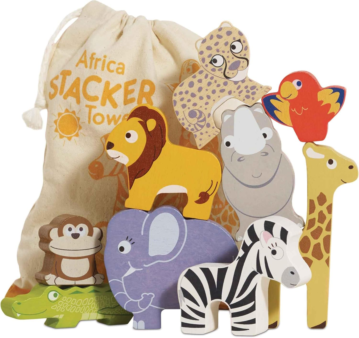 Le Toy Van Petilou Wooden Forest Stacker Tower & Bag Set Premium Wooden Toys for Kids Ages 12 Months & Up