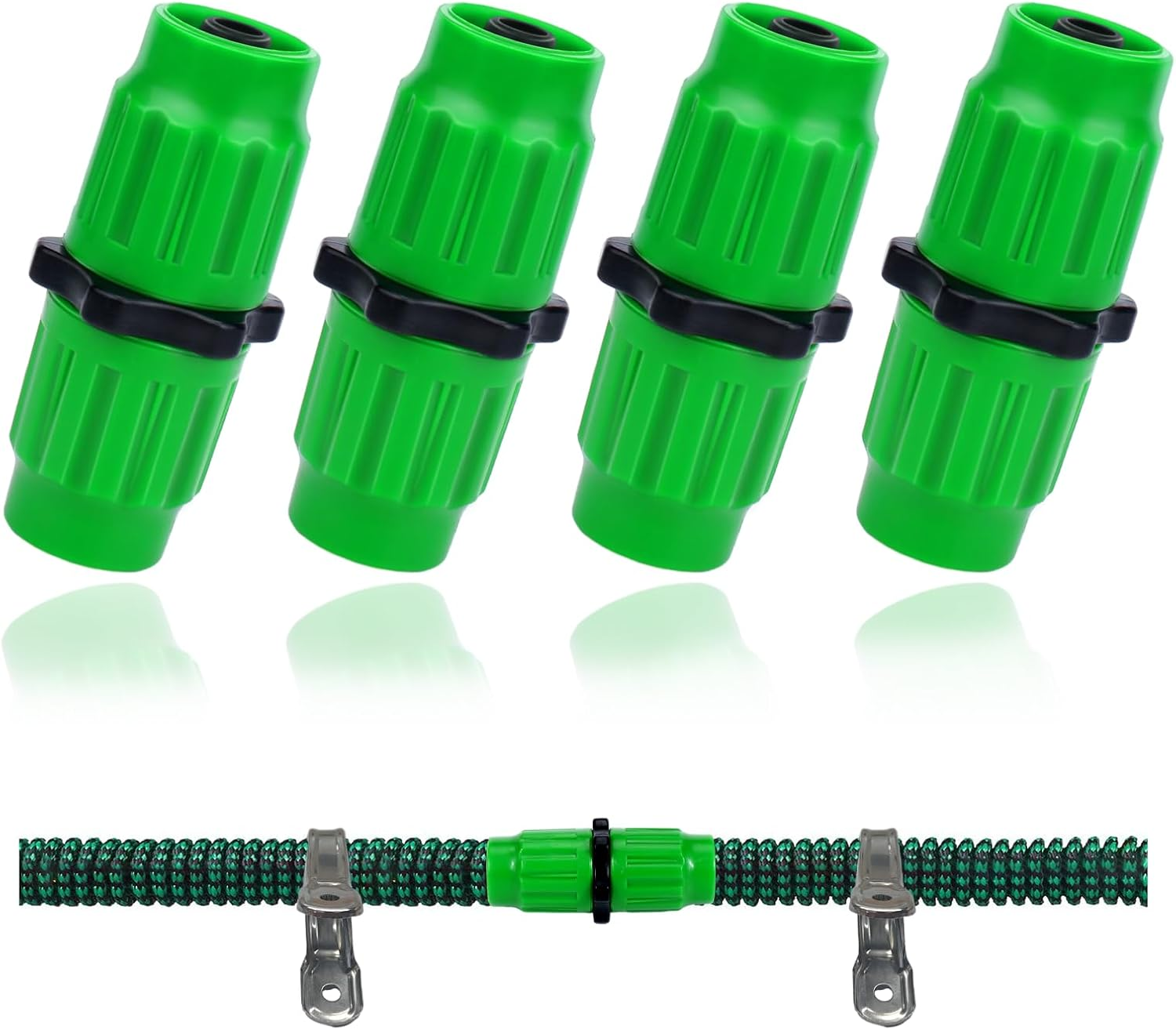 Expandable Garden Hose Repair Kit,4 PCS Dual-Channel Hose Female Male Connectors Accessories with Metal Clamp Compatible with Pocket Hose Fit for 3/4" or 5/8" Garden Hose Fitting