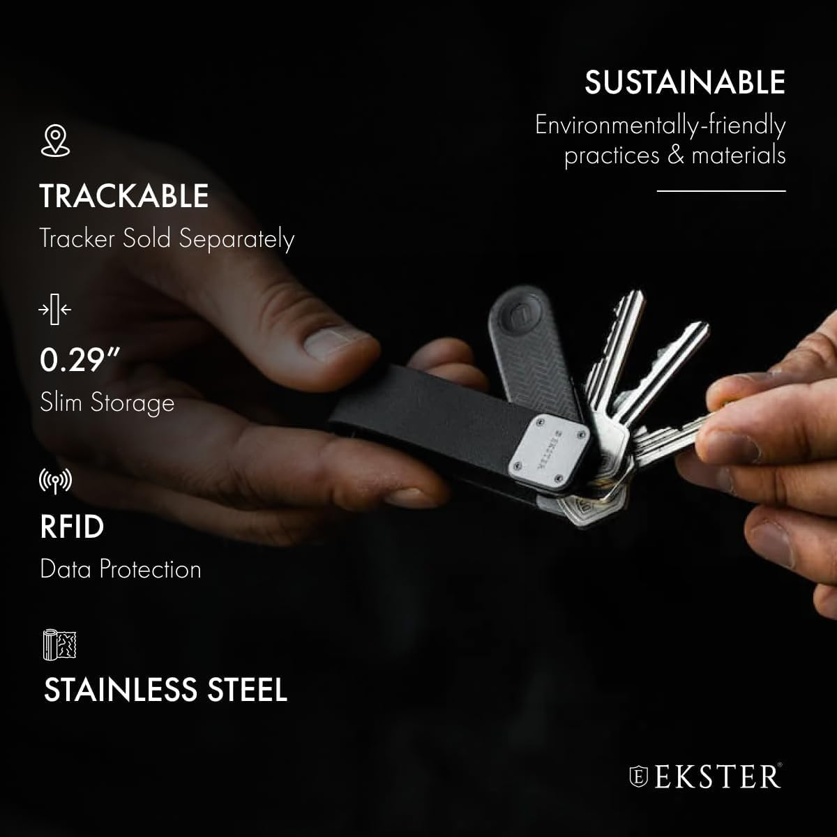 Ekster Key Case | Compact Key Organizer Keychain for Men Upto 8 Keys | Car Keys Holder | Keyring Accessories for Quick Access | Smart Detachable Keychains | Black image number 3