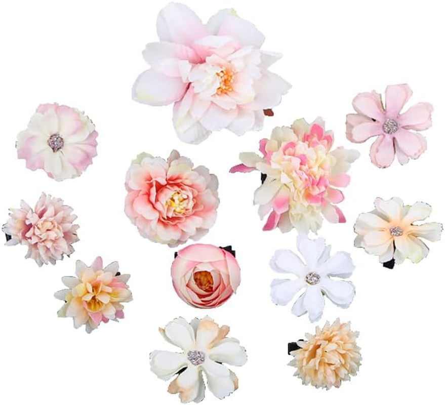 12 Pieces Multicoloured Bohemian Flower Hair Clips Rose Hair Barrettes Artificial Hair Flower Clip Boho Bridal Claw Clip Hair Pin Hair Accessories for Girls and Women image number 5