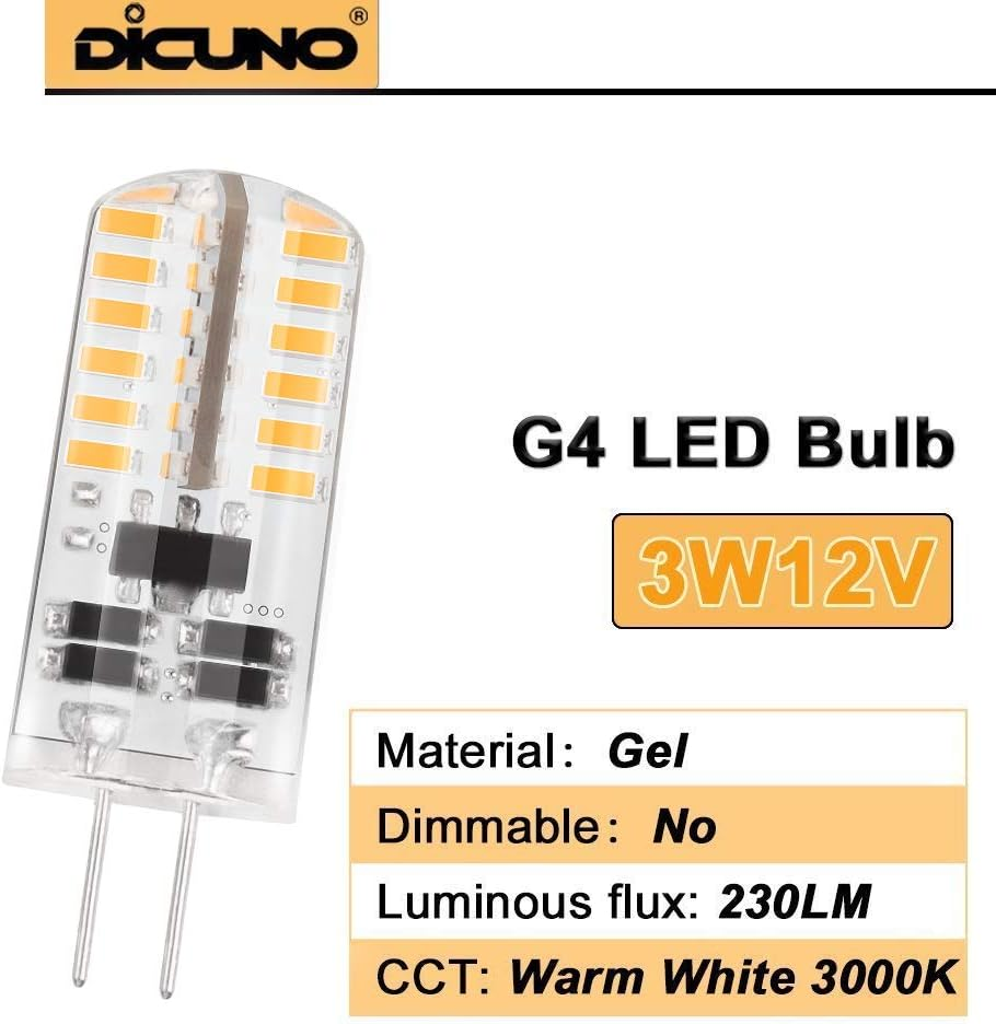 Dicuno G4 LED Bulb 3W 12V, 230 Lumen, 20-25W Equivalent, Warm White 3000K, T3 Base Halogen Replacement Bulb, Non-Dimmable, 6-Pack image number 3