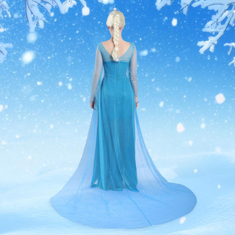 AUTOWT Womens Princess Costume, Elsa Cosplay Dress up with Cape Queen Gown, Snow Princess Role Play Outfits for Adult Birthday Party Costume Book Week image number 1