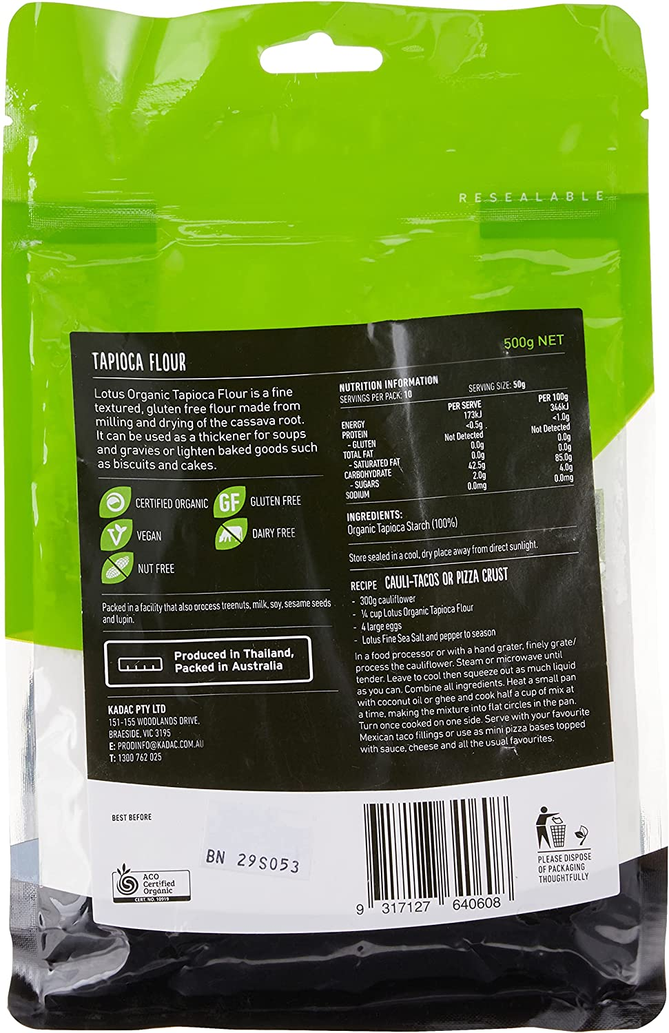 Lotus Organic Tapioca Flour, 500 G image number 2