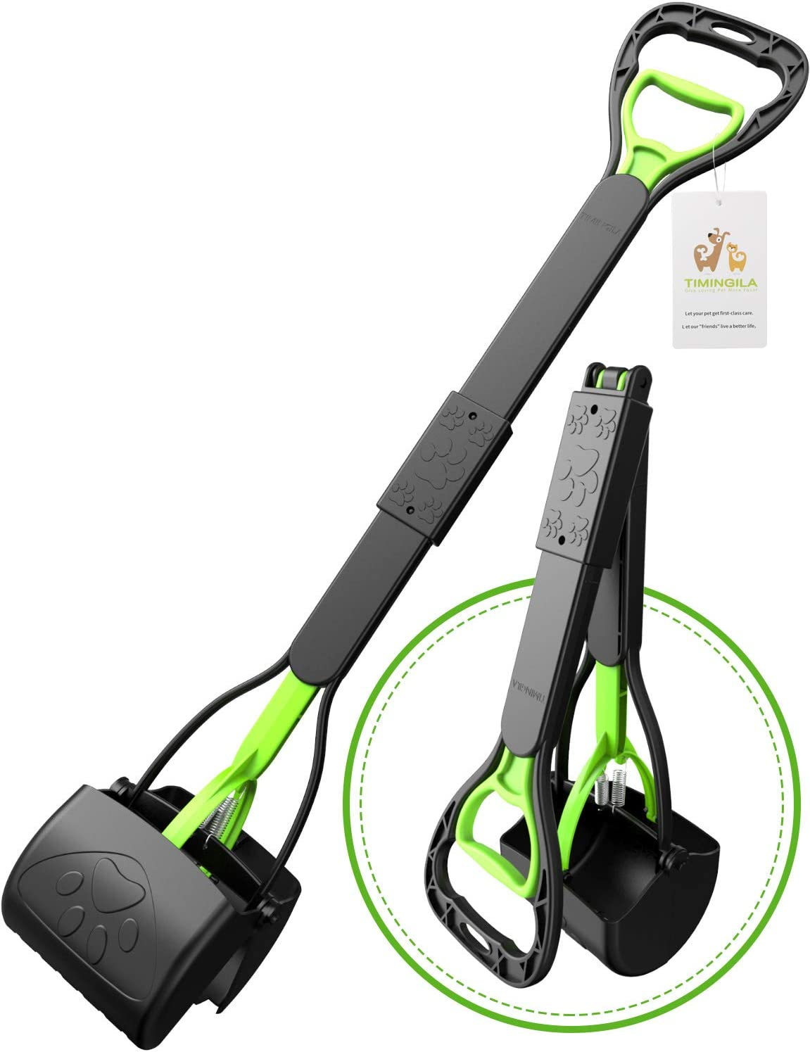 TIMINGILA 33" Long Handle Portable Pet Pooper Scooper for Large and Small Dogs,High Strength Material and Durable Spring,Great for Lawns, Grass, Dirt, Gravel