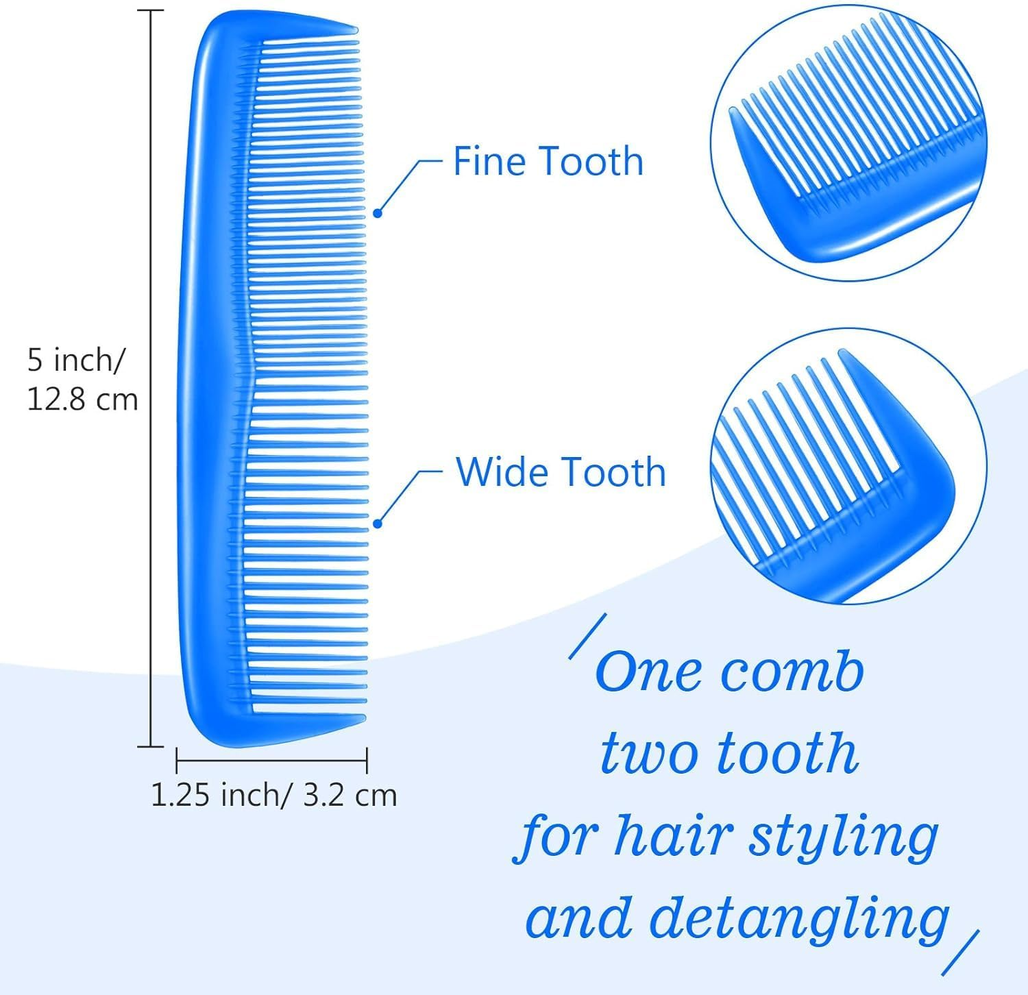 6 Pieces Hair Combs Set Pocket Plastic Fine Tooth Dressing Comb for Women and Men, Peines Para Cabello(Blue)