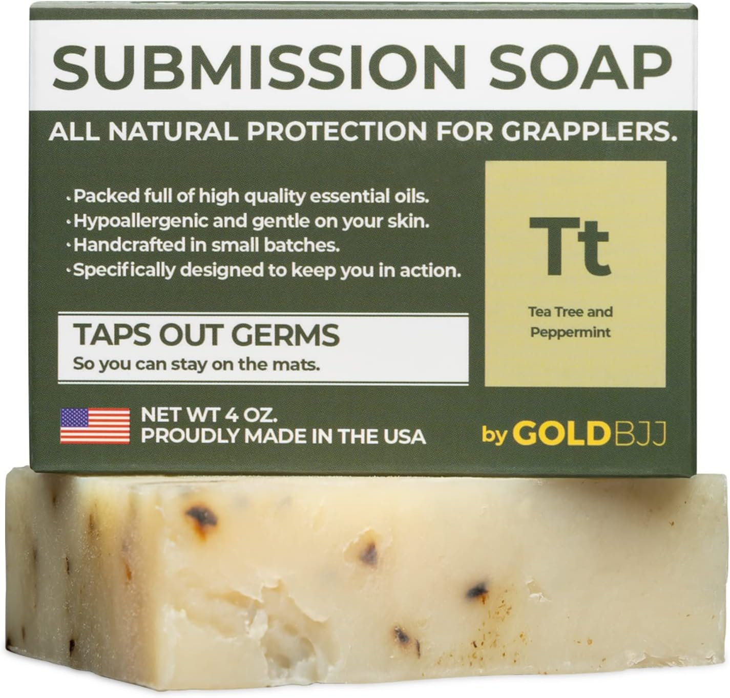 Premium Tea Tree Oil Soap - 100% All Natural USA Made Bars for BJJ, Jiu Jitsu, Wrestling, and Grappling - Combats Ringworm, Jock Itch, Athlete'S Foot, Acne, and More Single 4 Ounce Soap Bar image number 1