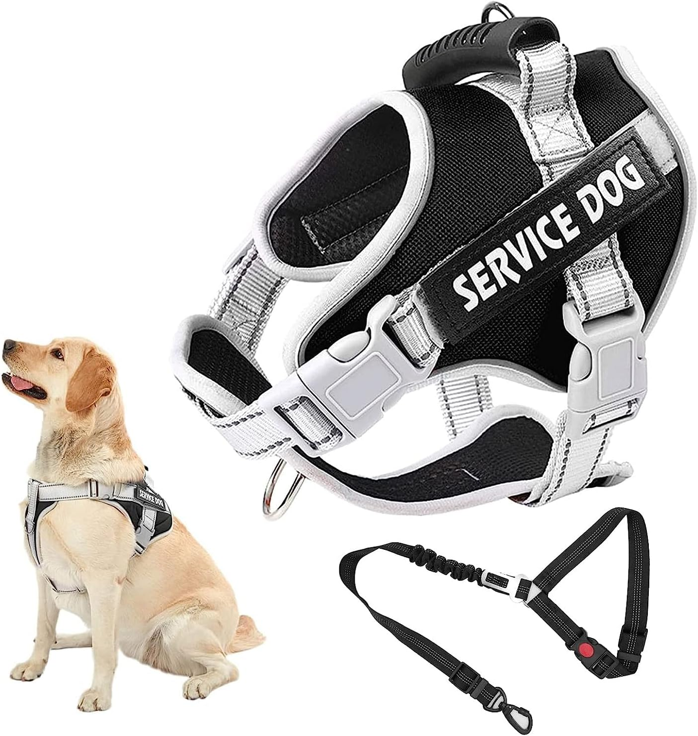UPET No Pull Dog Harness, Reflective Heavy Duty Adjustable Service Puppy Emotional Support Vest for Small, Medium, and Large Dogs Walking, Includes 1Dog Seat Belt & 2Removable Tags.(Black L) image number 4