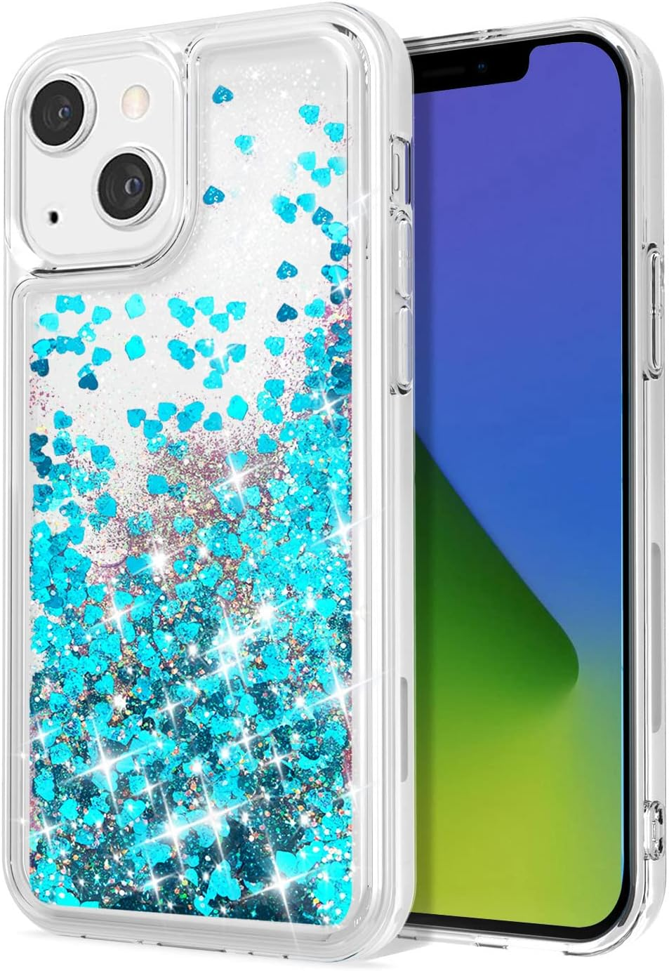 WORLDMOM for Iphone 14 Case,Bling Moving Liquid Floating Sparkle Colorful Glitter Waterfall TPU Protective Case for Iphone 14 [6.1 Inch 2022], Blue