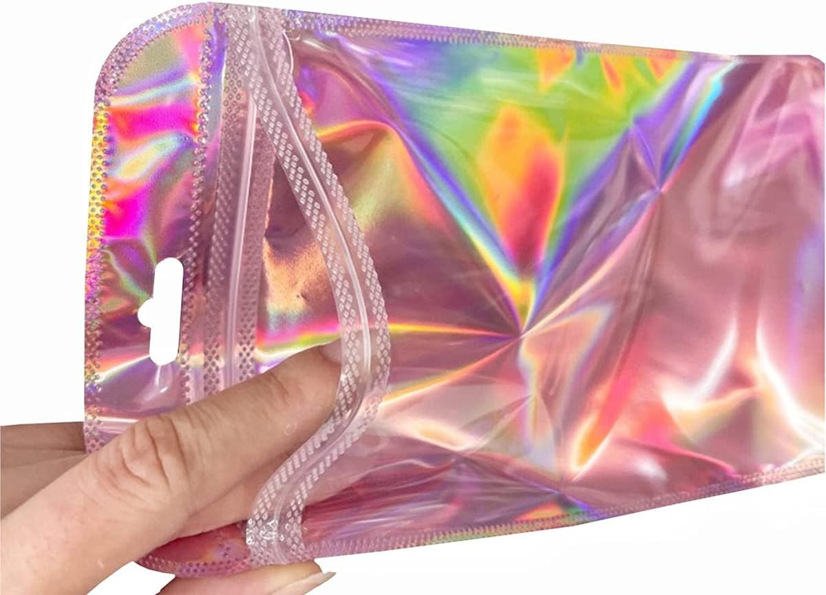 Gyorwst 100Pc Resealable Holographic Pen Smell Proof Pouch Zipper Closure Beadable Packaging Bags for Pen Sealable Storage Bag image number 5