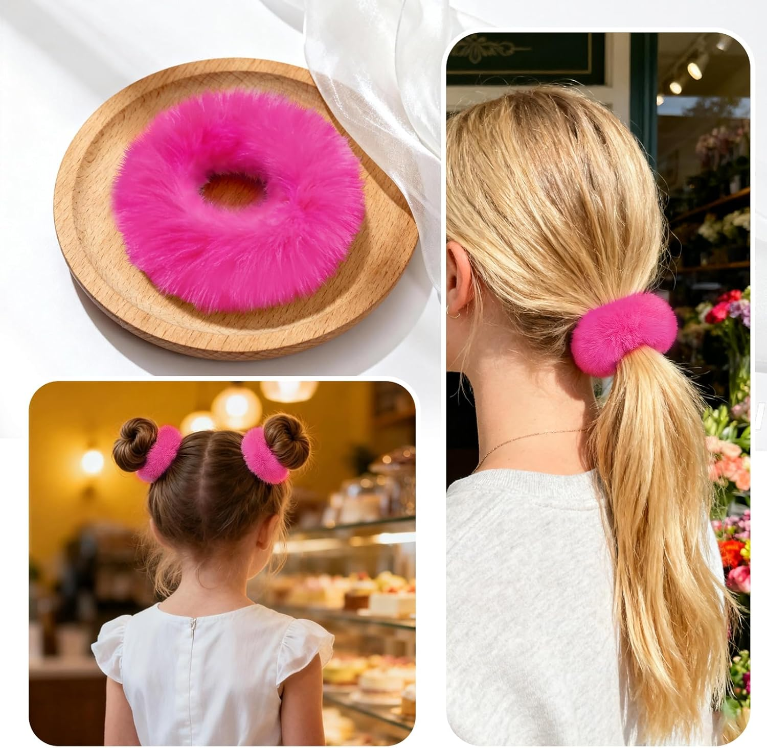Plush Scrunchie Hair Scrunchie, 2 Pieces Plush Hair Bands, Women'S Pom Pom Headbands, Fluffy Hair Bobbles for Women and Girls image number 2