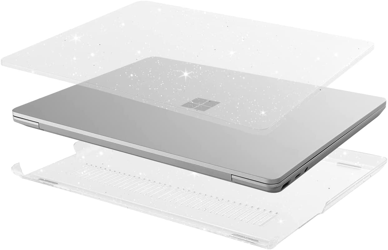 MOSISO Case Only Compatible with Microsoft Surface Laptop Go 3/2/1 12.4 Inch 2023-2020 Release (Models: 2013 & 1943), Protective Glitter Sparkly Plastic Hard Shell Case Cover, Transparent image number 1