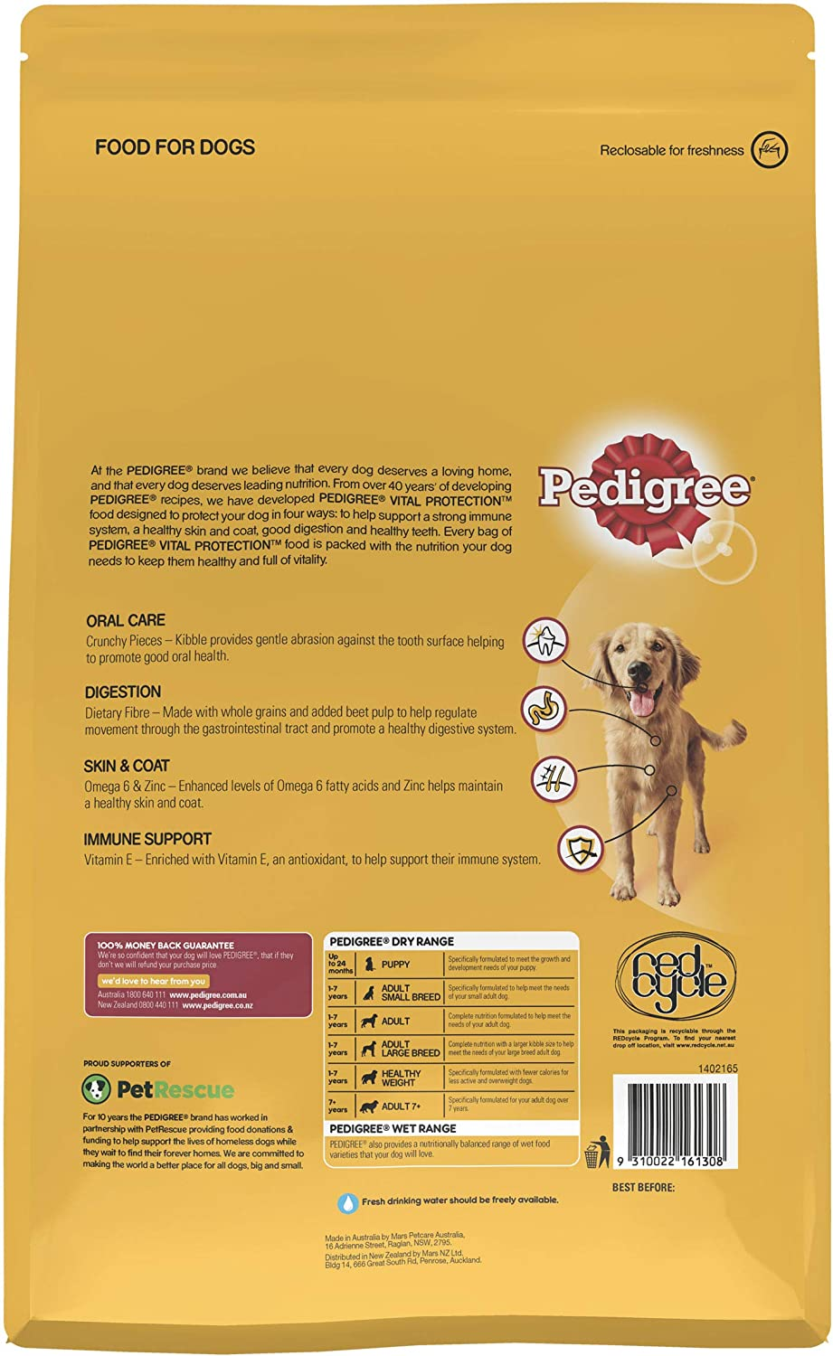 PEDIGREE Adult Dry Dog Food with Real Beef 3Kg Bag, 4 Pack