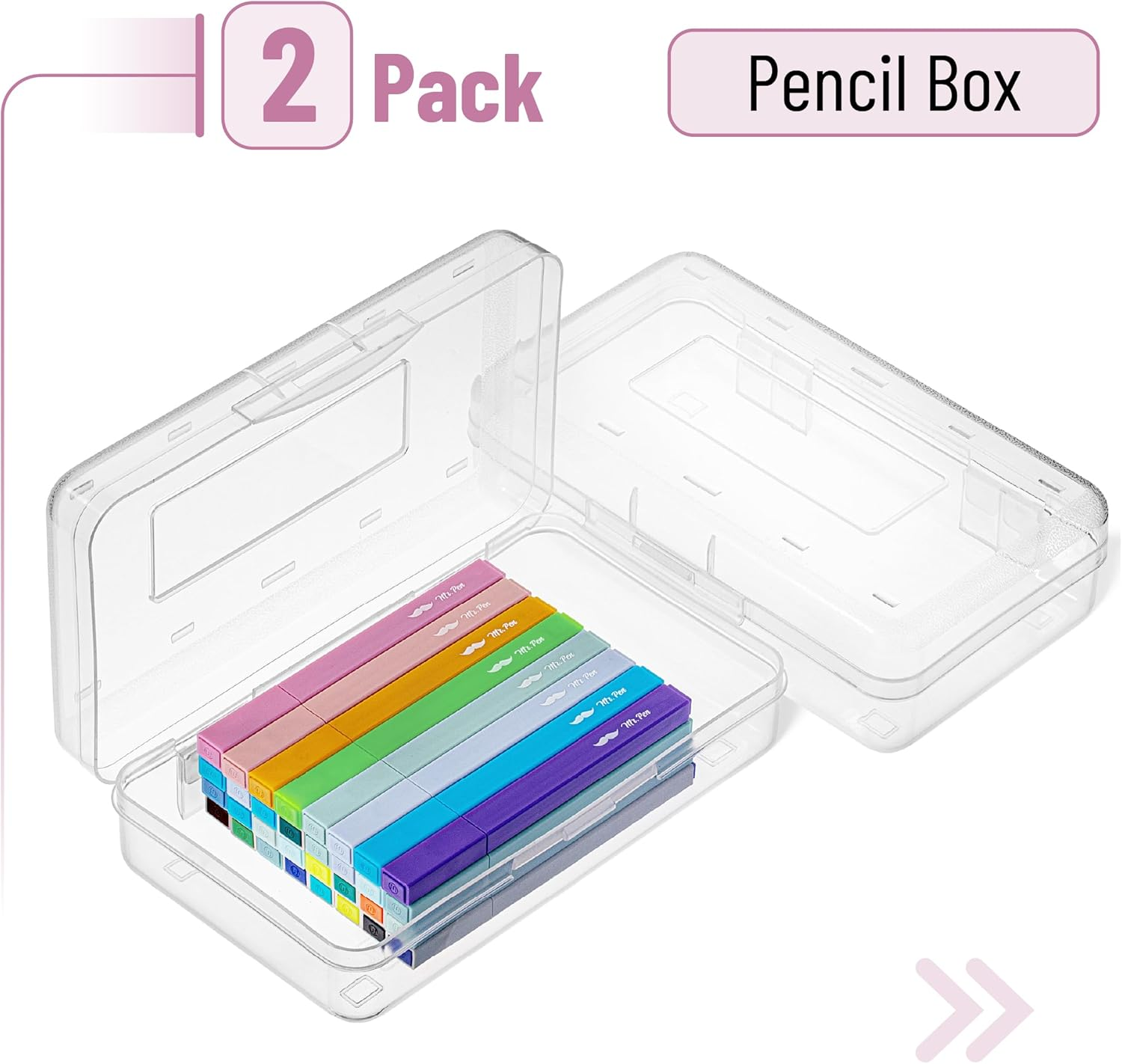 Mr. Pen- Plastic Pencil Box Case, 2 Pack, Clear, Crayon Box, Clear Pencil Case for Kids, image number 3