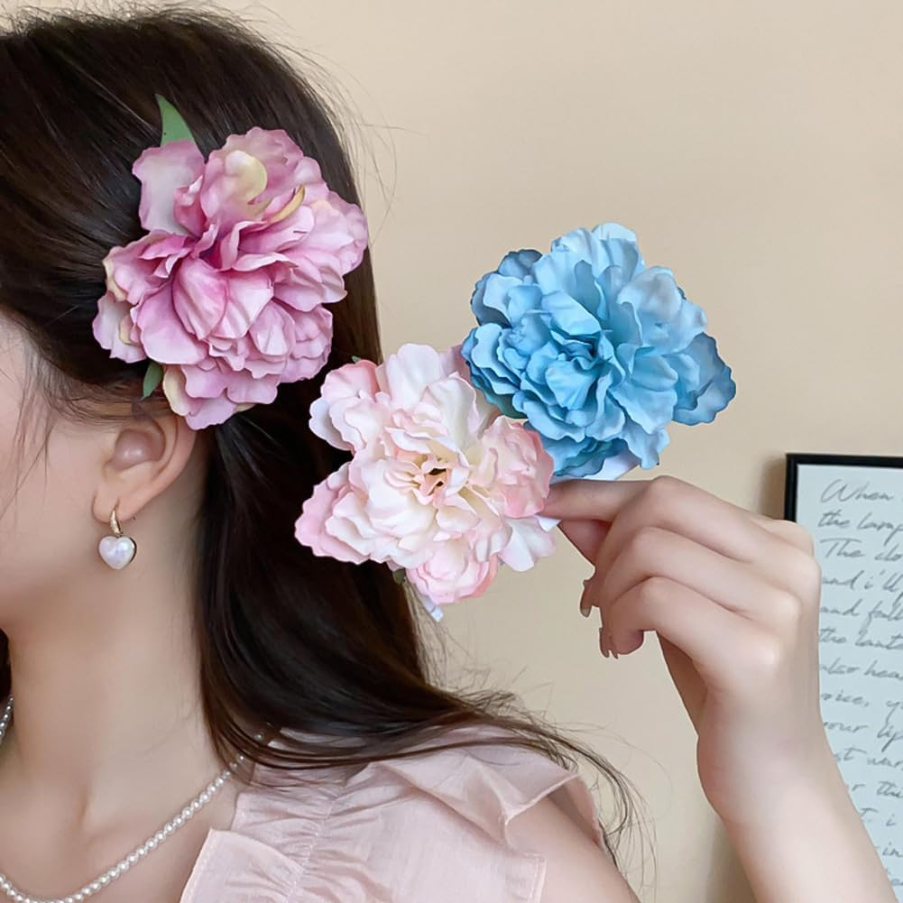 3Pcs Peony Hair Clips Artificial Flower Hair Pins Flower Hair Barrette Accessories Bohemian Flower Hairpin for Party Beach Wedding image number 1