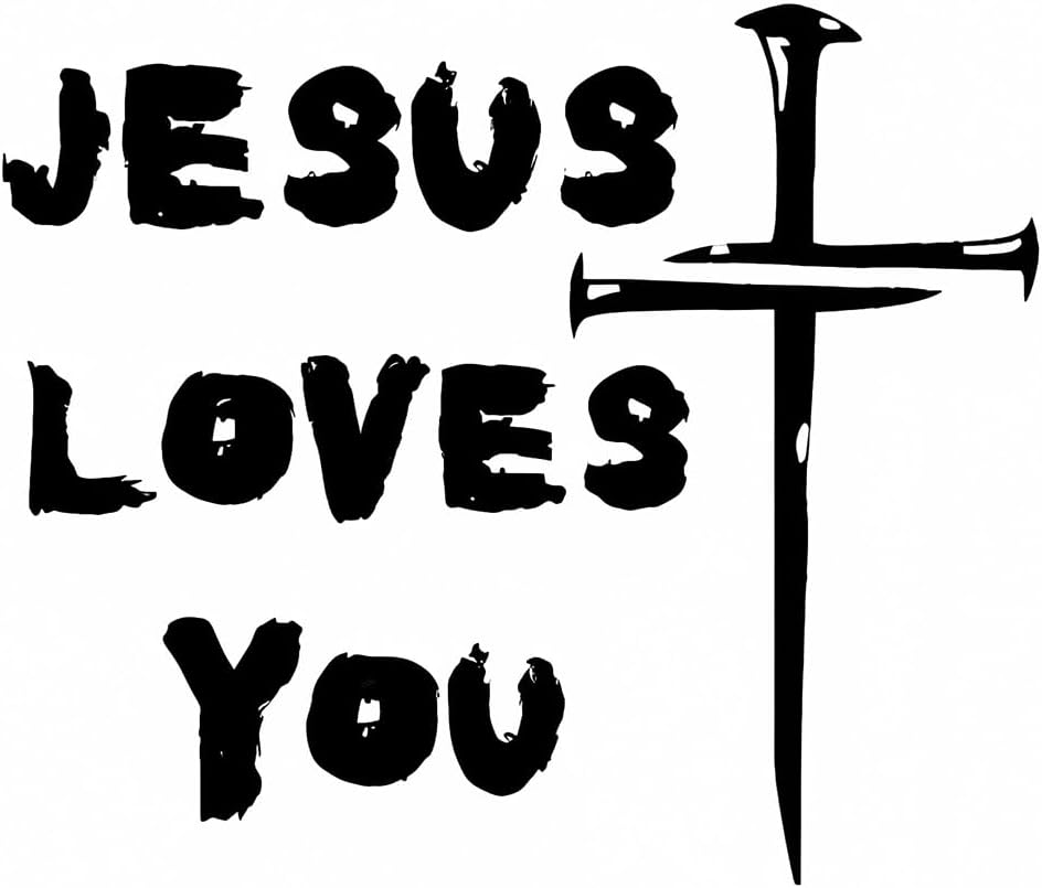 Jesus Loves You Jesus Cross Sticker Christian Car Sticker Window Bumper Decal Sticker Suitable for Car Truck Door Laptop (Black)