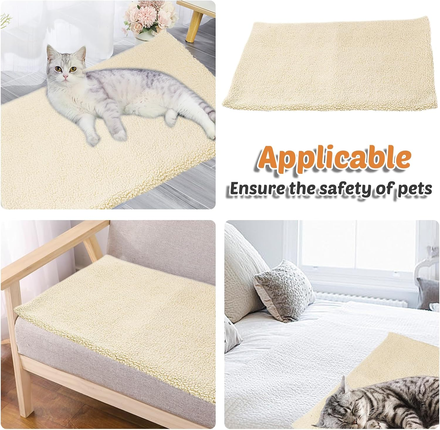 SPORWAY Self-Heating Blanket for Cats, Dogs, Electric Blanket, Heat Mat, Cat Blanket, 60 X 45 Cm, Heat Blanket, Cat Bed, Self-Warming Cat Blankets, Washable Dog Thermal Blanket (White) image number 4