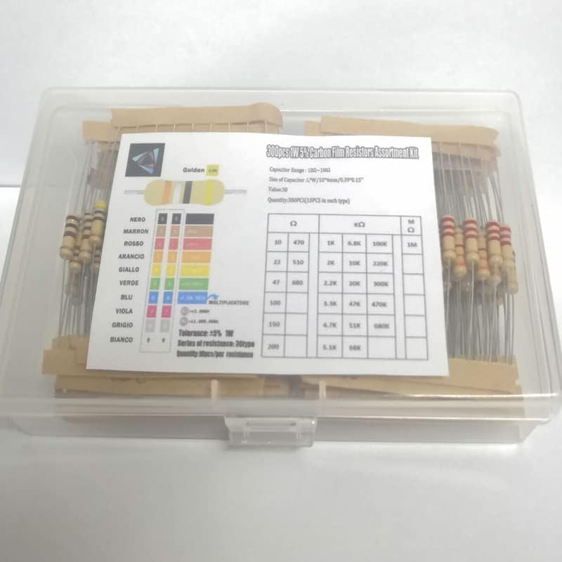 300PCS 1W 5% 10-1M Ohm 30 Values*10Pcs Resistor Carbon Film Resistor Assorted Kit (Resistance : without Box) image number 2